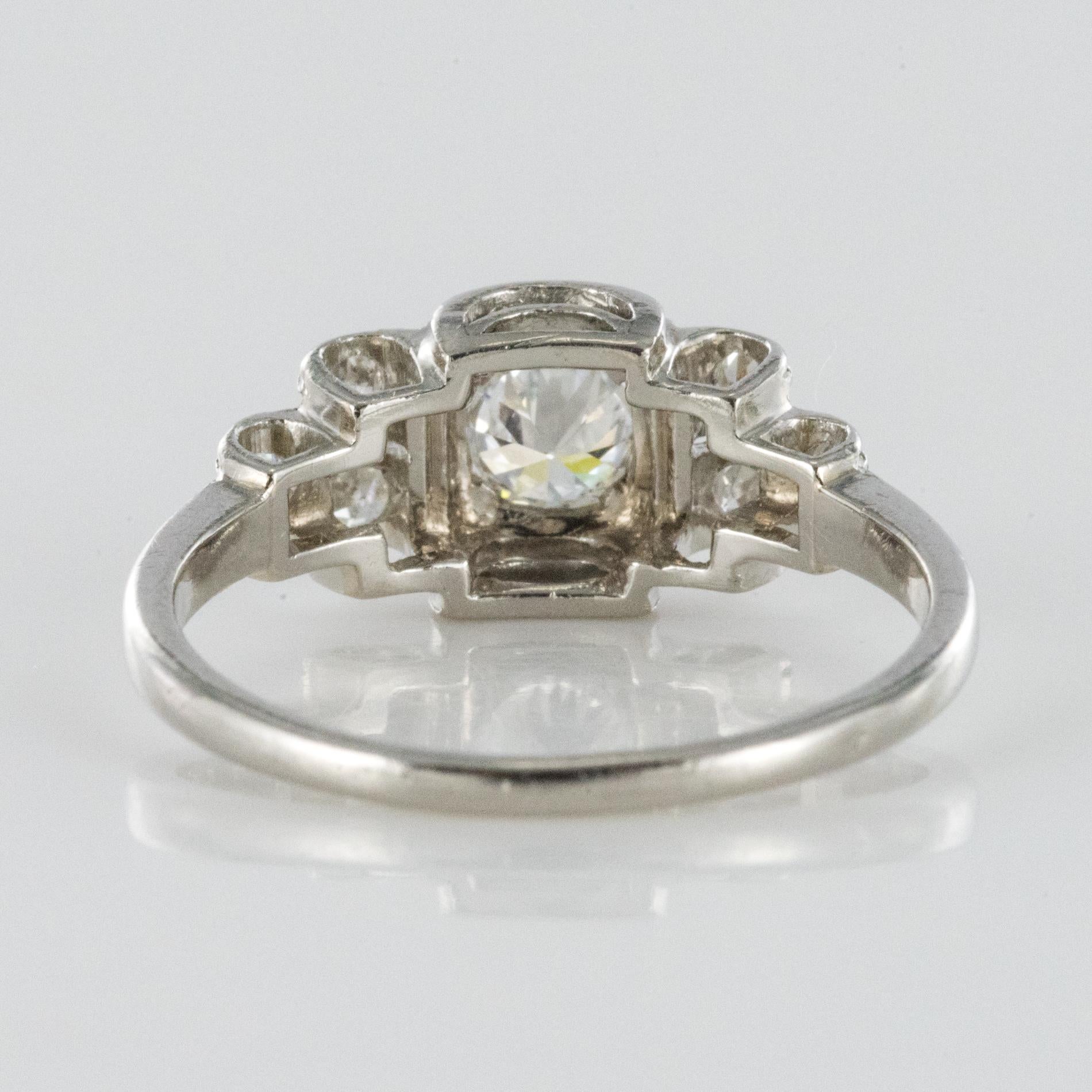 1925s French Art Deco 18 Karat White Gold Diamond Ring 4