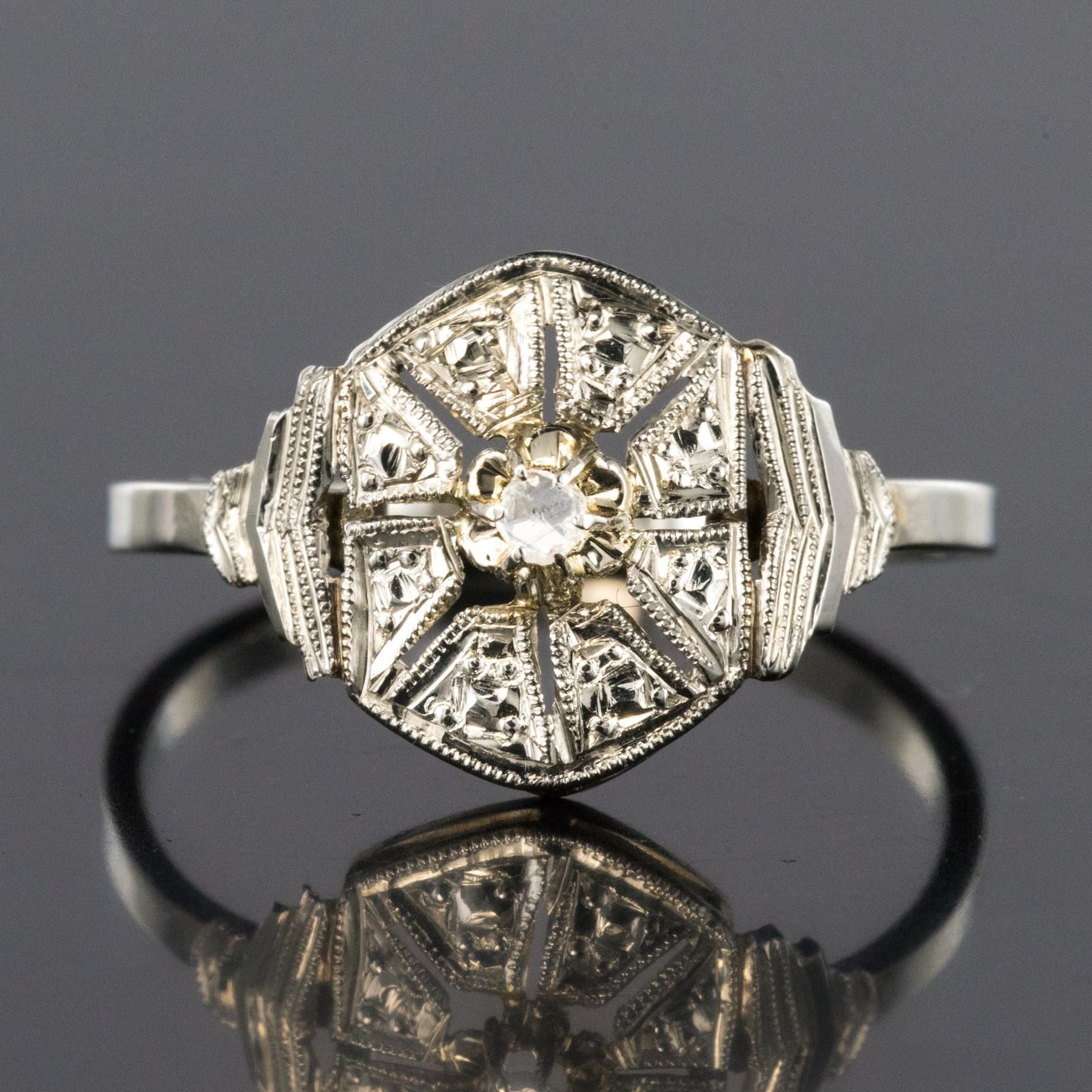 1925s French Art Deco 18 Karat White Gold Diamond Ring 6