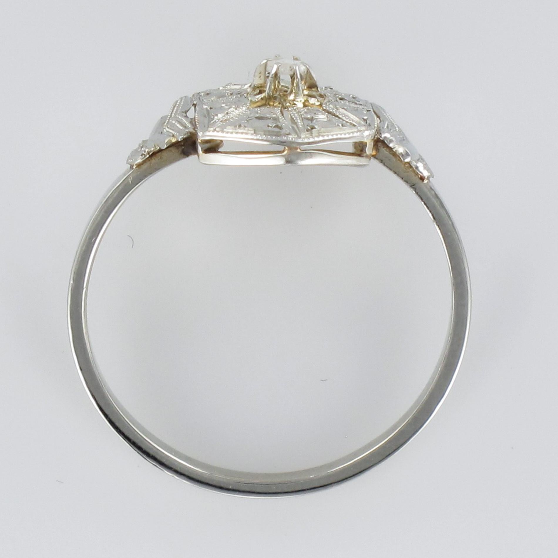 1925s French Art Deco 18 Karat White Gold Diamond Ring 8