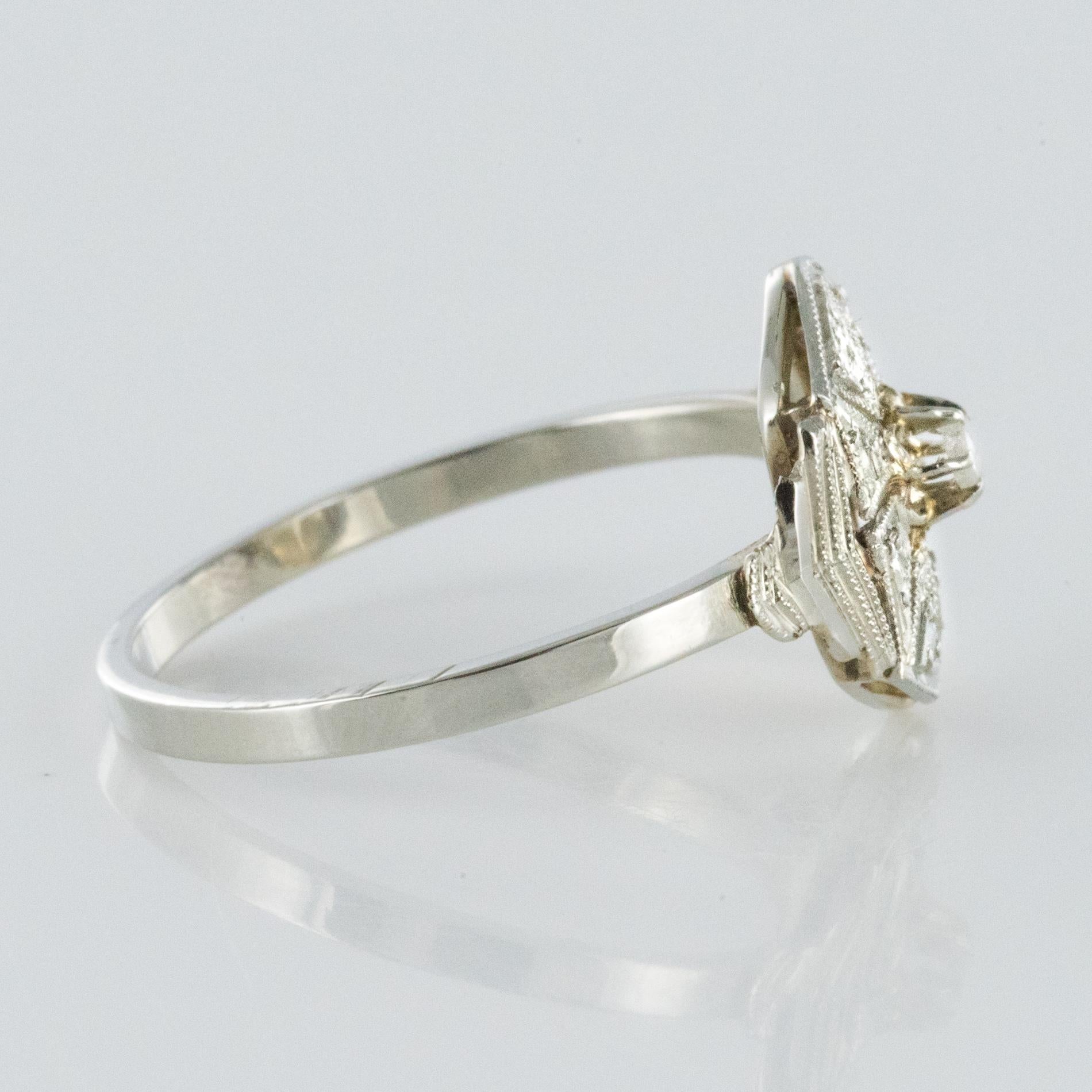 1925s French Art Deco 18 Karat White Gold Diamond Ring 1