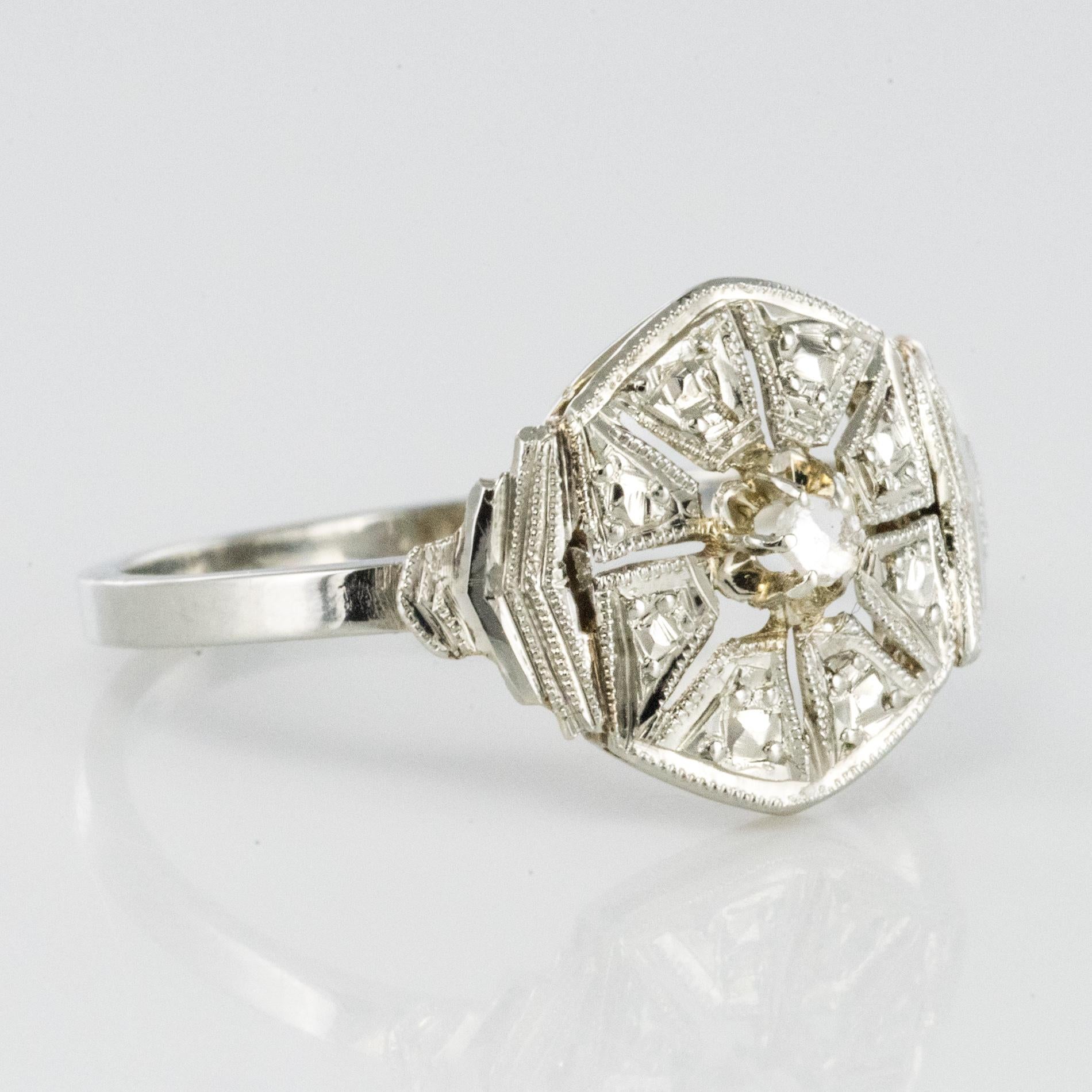 1925s French Art Deco 18 Karat White Gold Diamond Ring 2