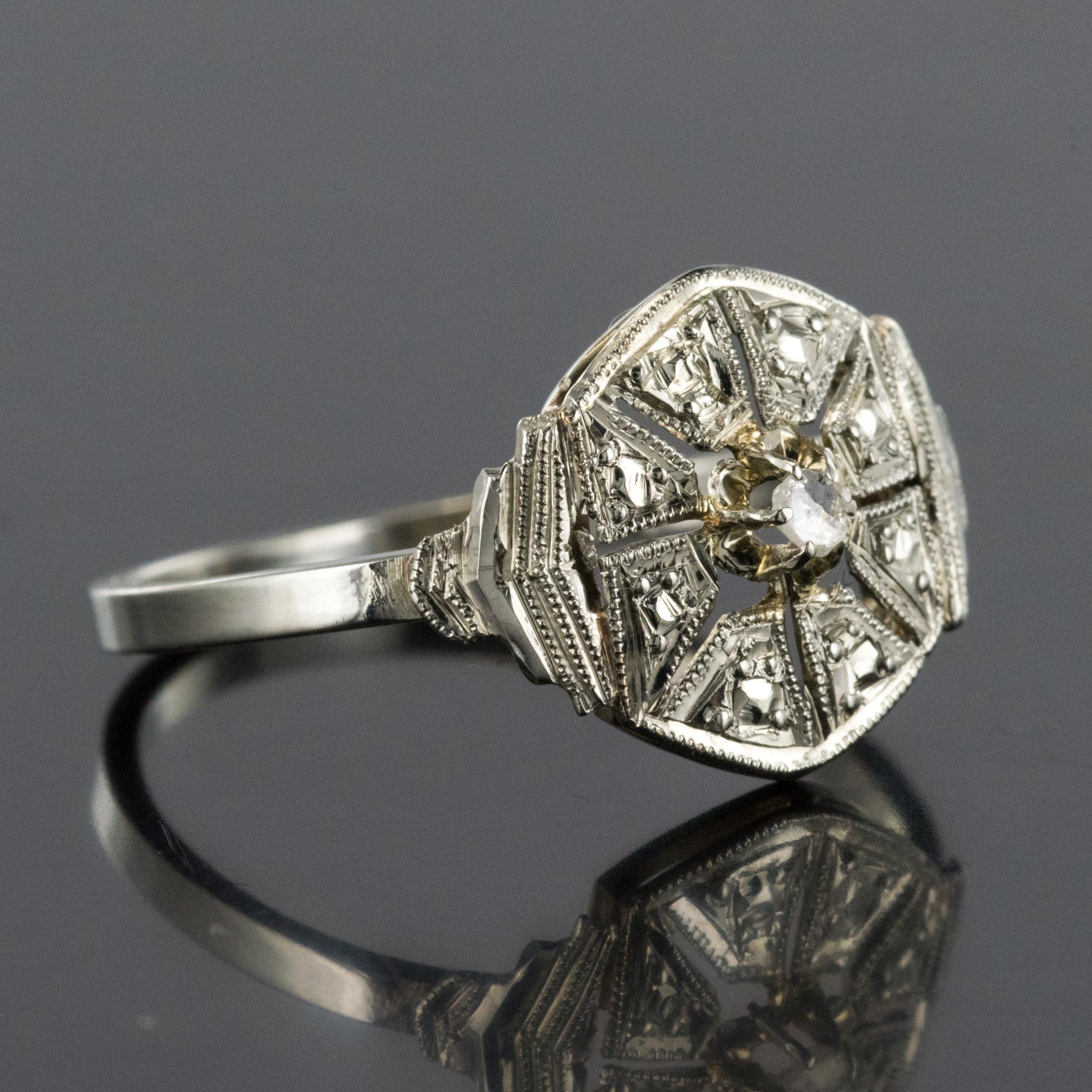 1925s French Art Deco 18 Karat White Gold Diamond Ring 5