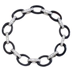 1925S French Art Deco Diamond Onyx Platinum Bracelet