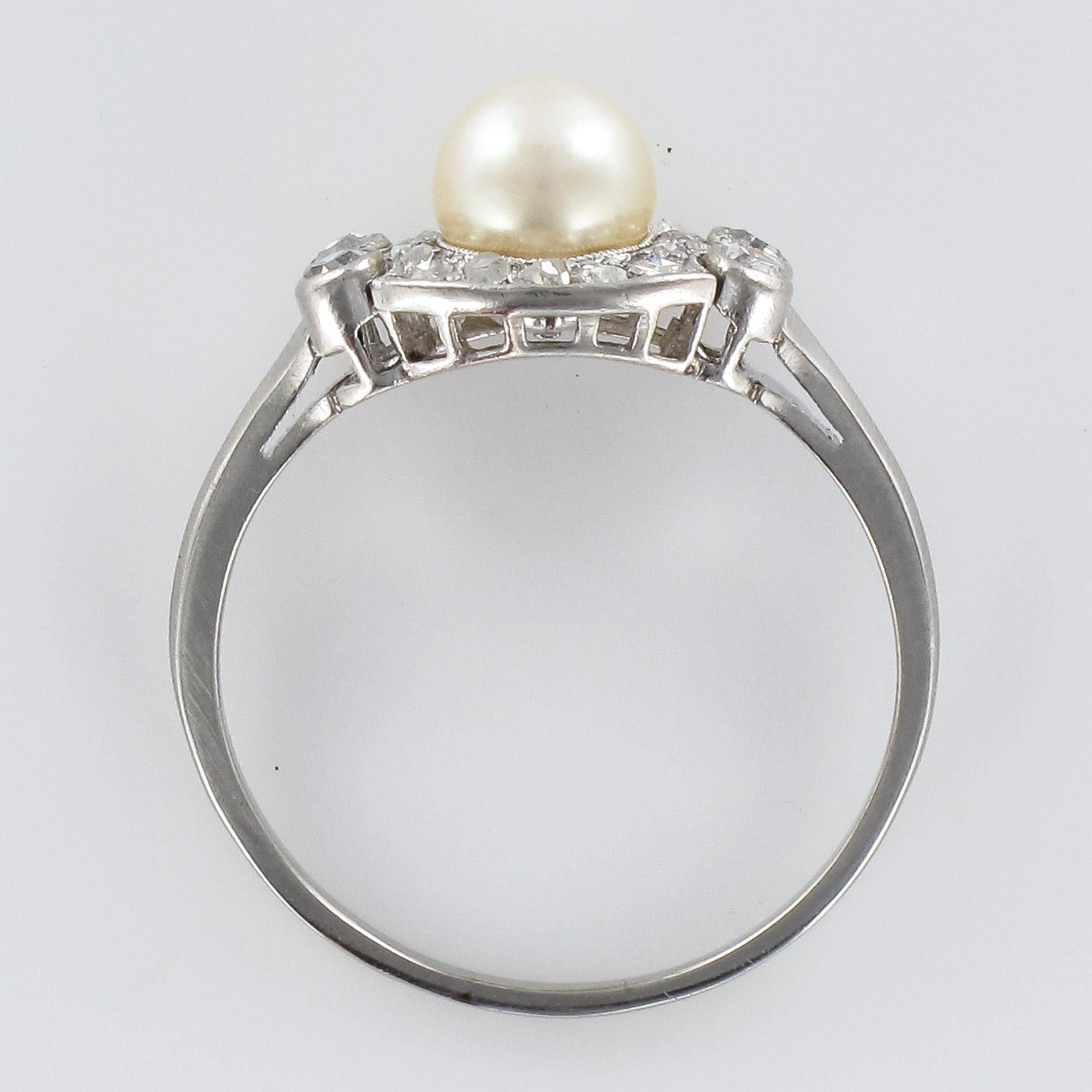 1925s Cultured Pearl Diamonds Platinum Art Deco Ring For Sale 7