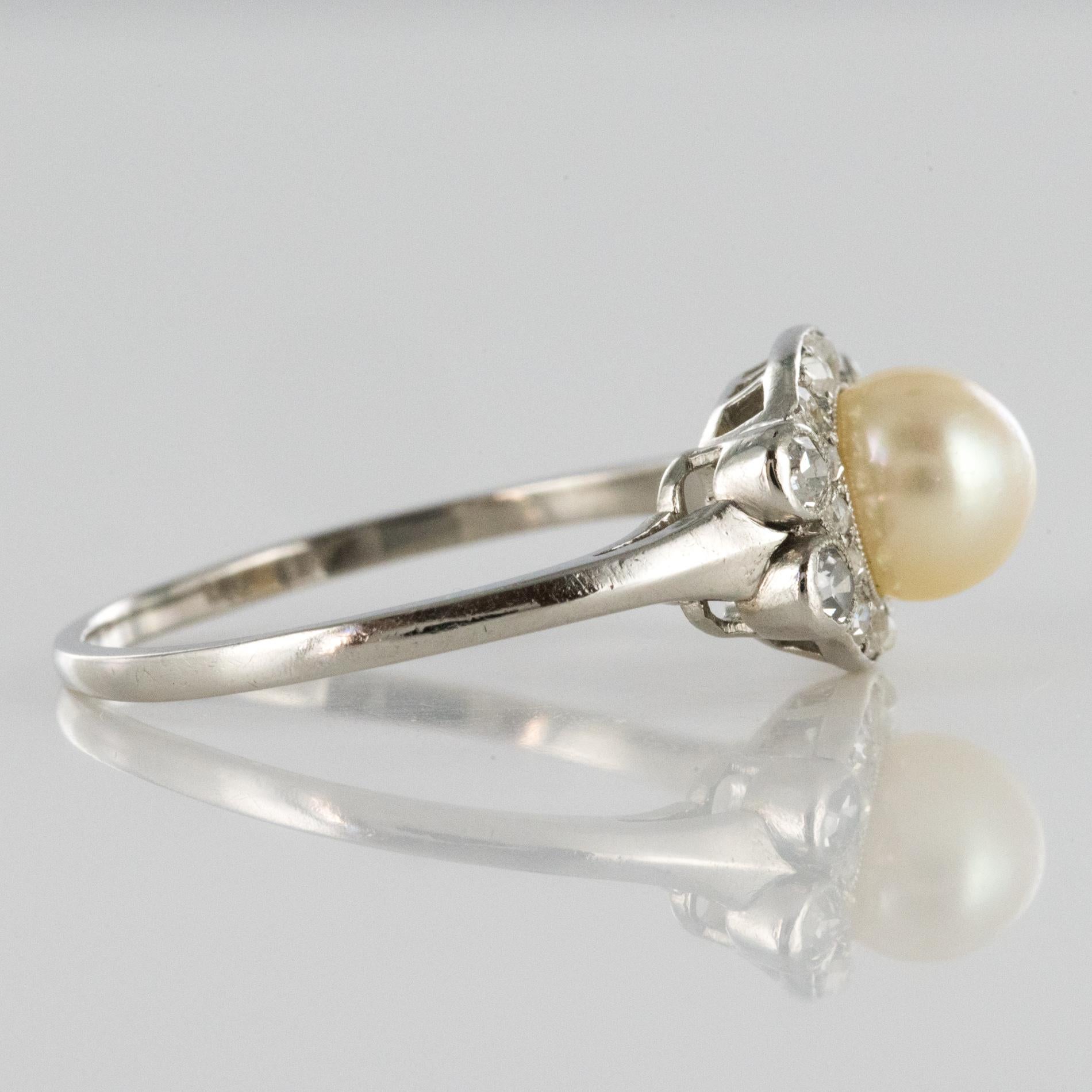 1925s Cultured Pearl Diamonds Platinum Art Deco Ring For Sale 8