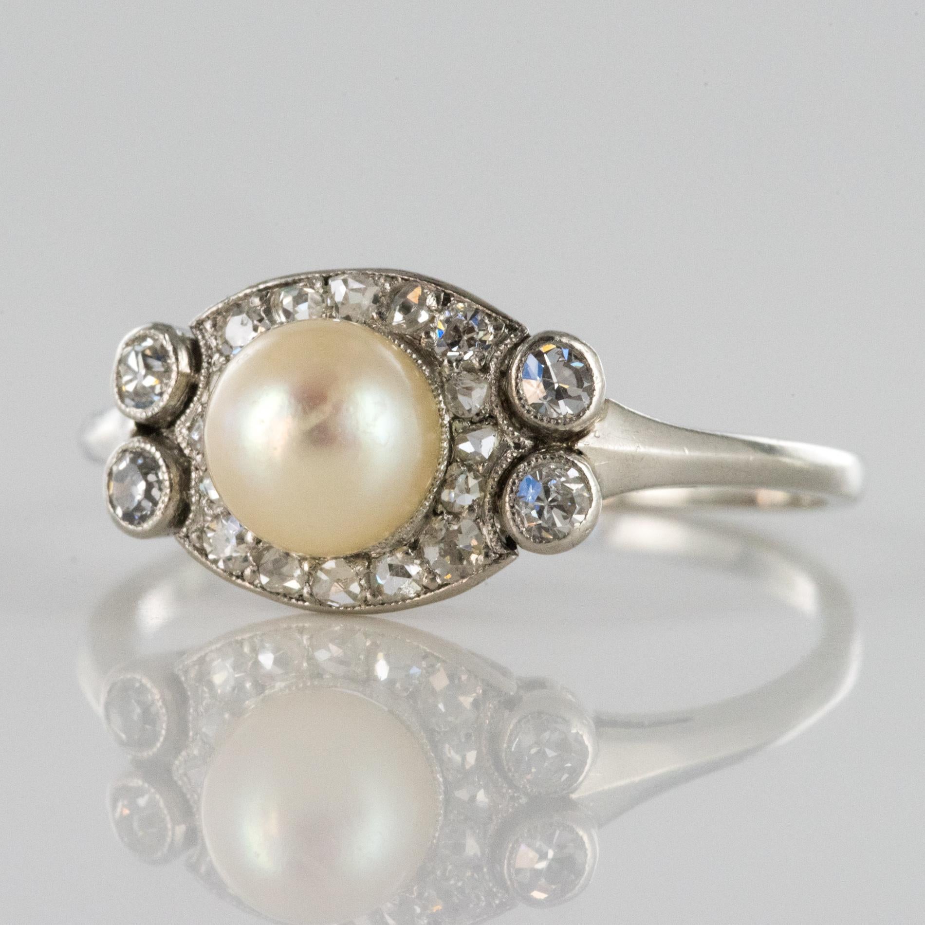 Women's 1925s Cultured Pearl Diamonds Platinum Art Deco Ring For Sale