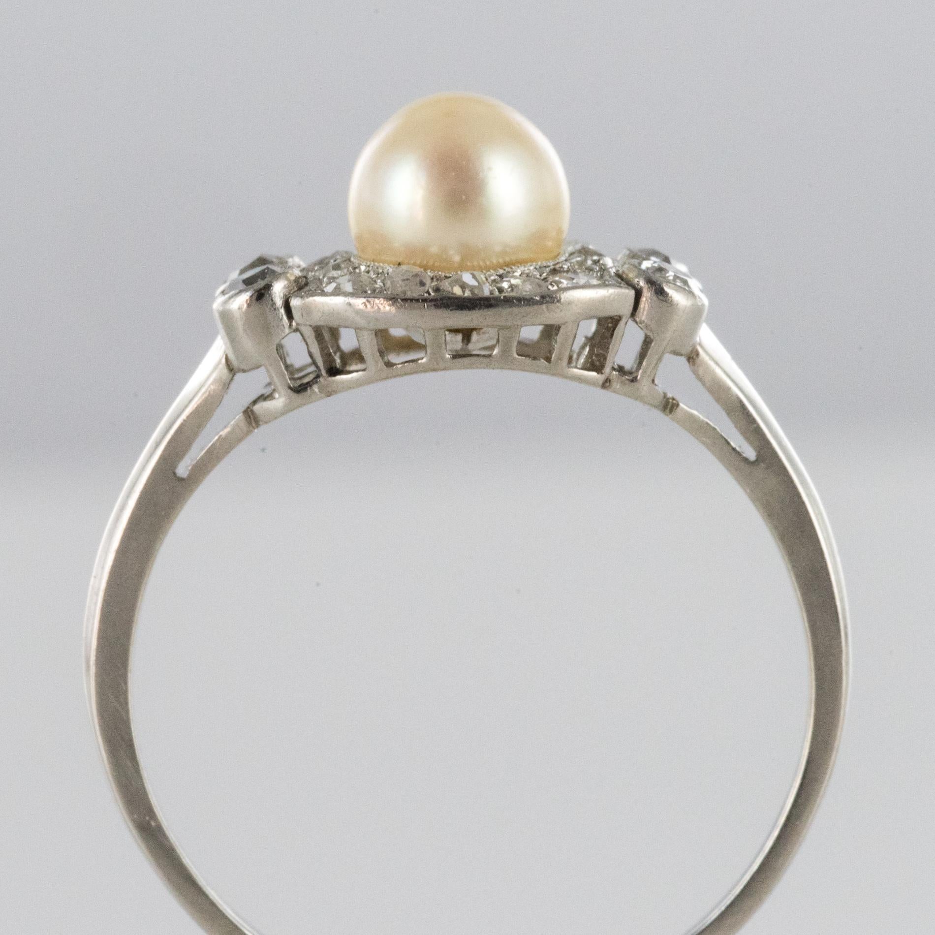 1925s Cultured Pearl Diamonds Platinum Art Deco Ring For Sale 1