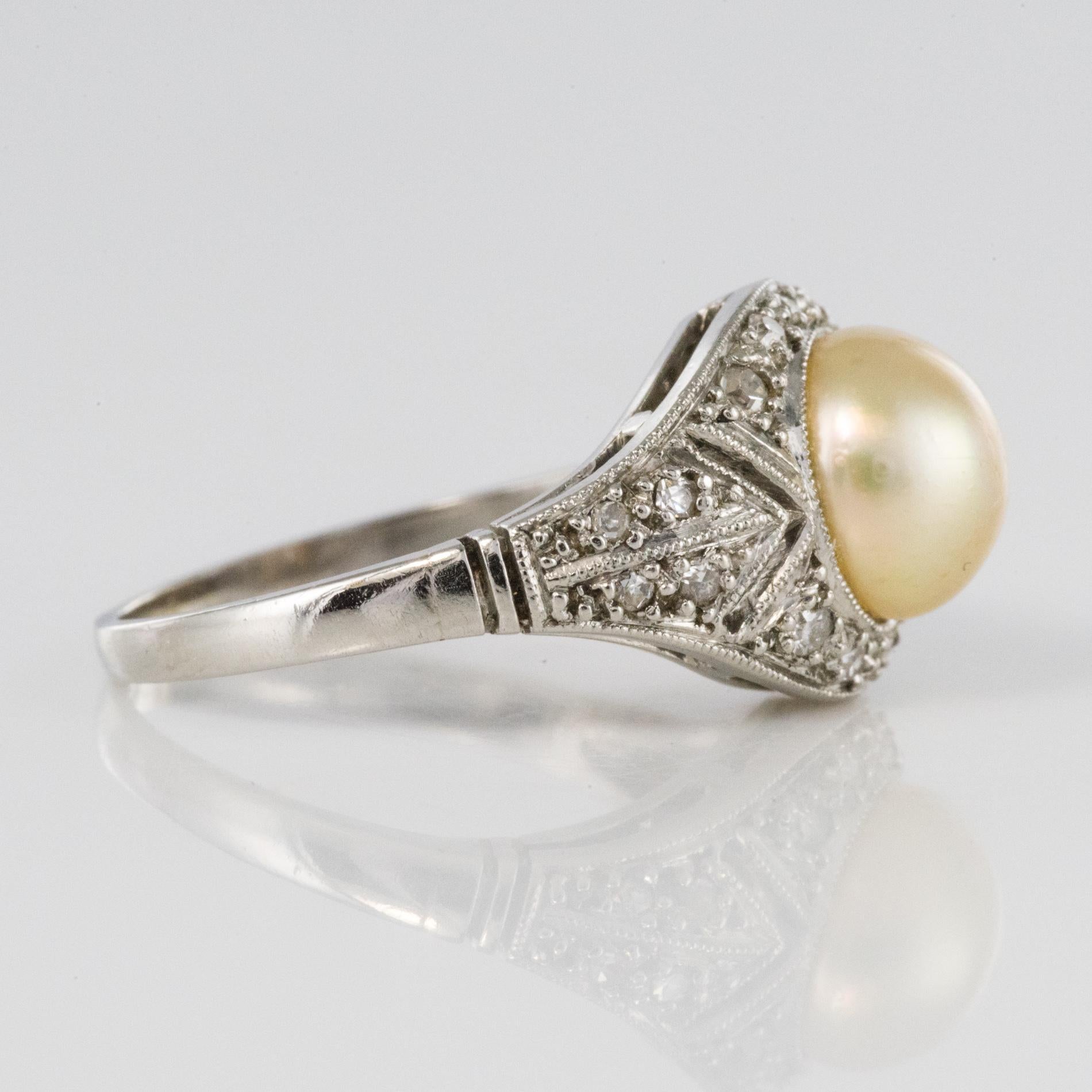 1925s Natural Pearl Diamonds Platinum Art Deco Ring 6