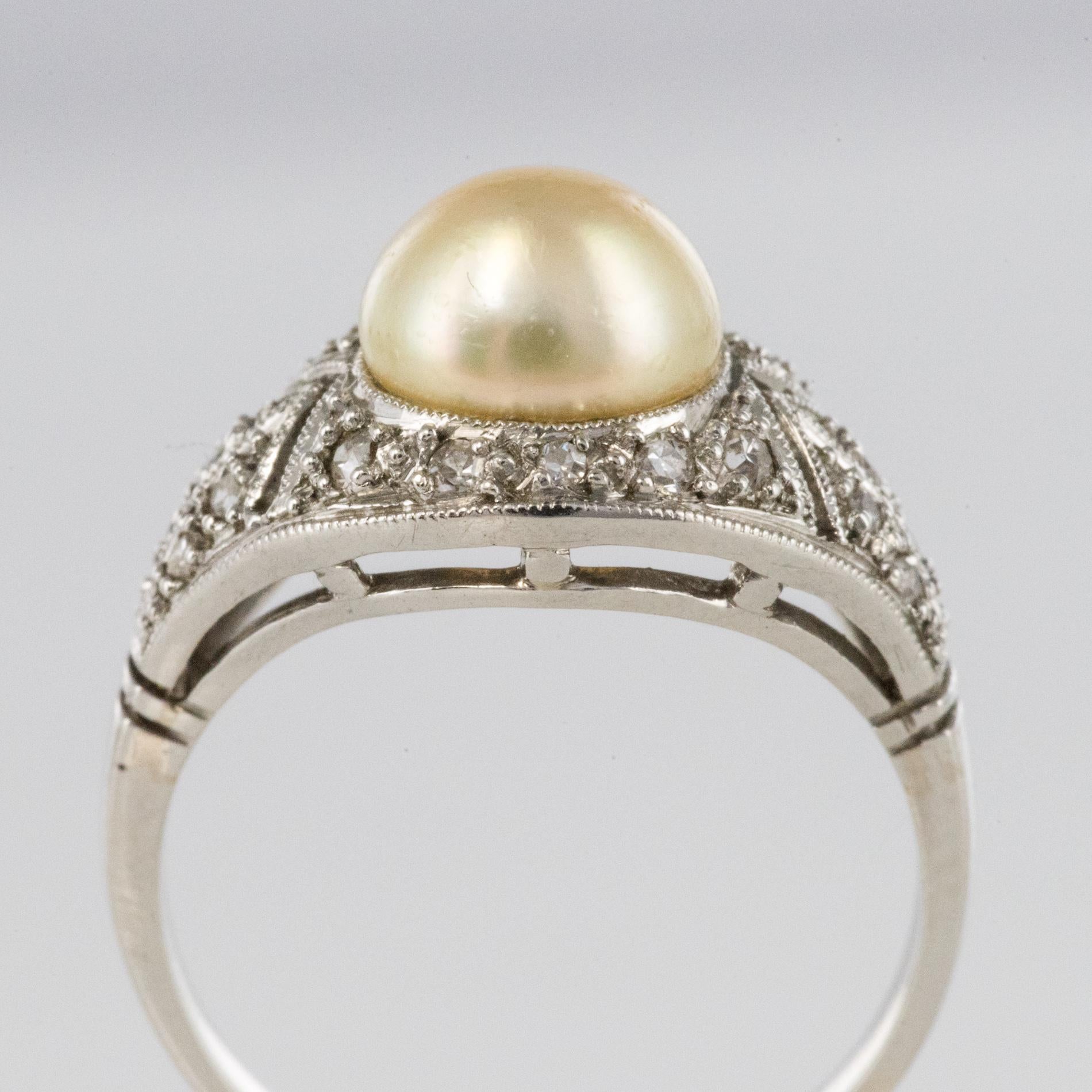 1925s Natural Pearl Diamonds Platinum Art Deco Ring 8