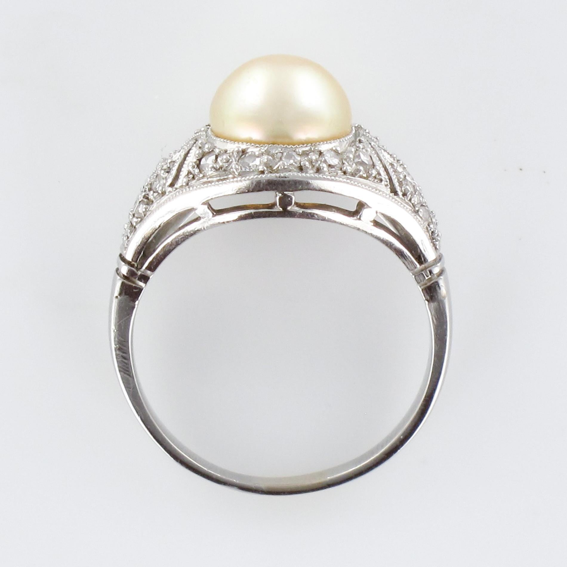 1925s Natural Pearl Diamonds Platinum Art Deco Ring 10