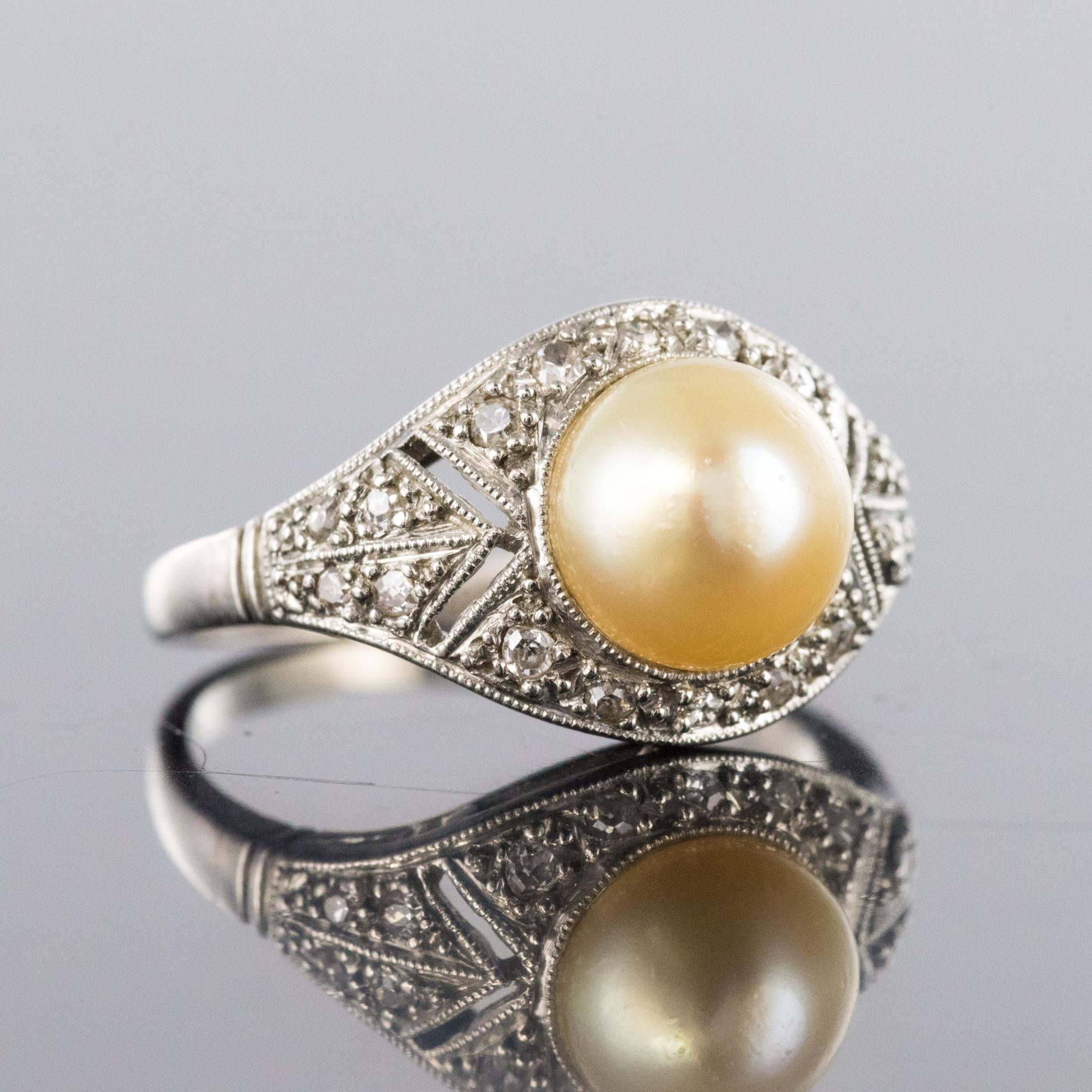 Women's 1925s Natural Pearl Diamonds Platinum Art Deco Ring