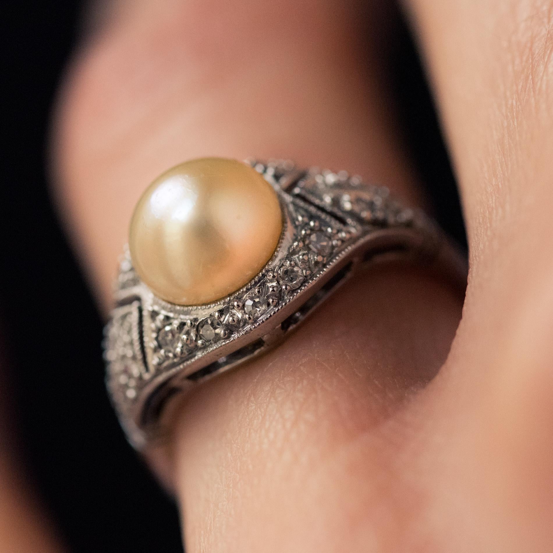 1925s Natural Pearl Diamonds Platinum Art Deco Ring 1