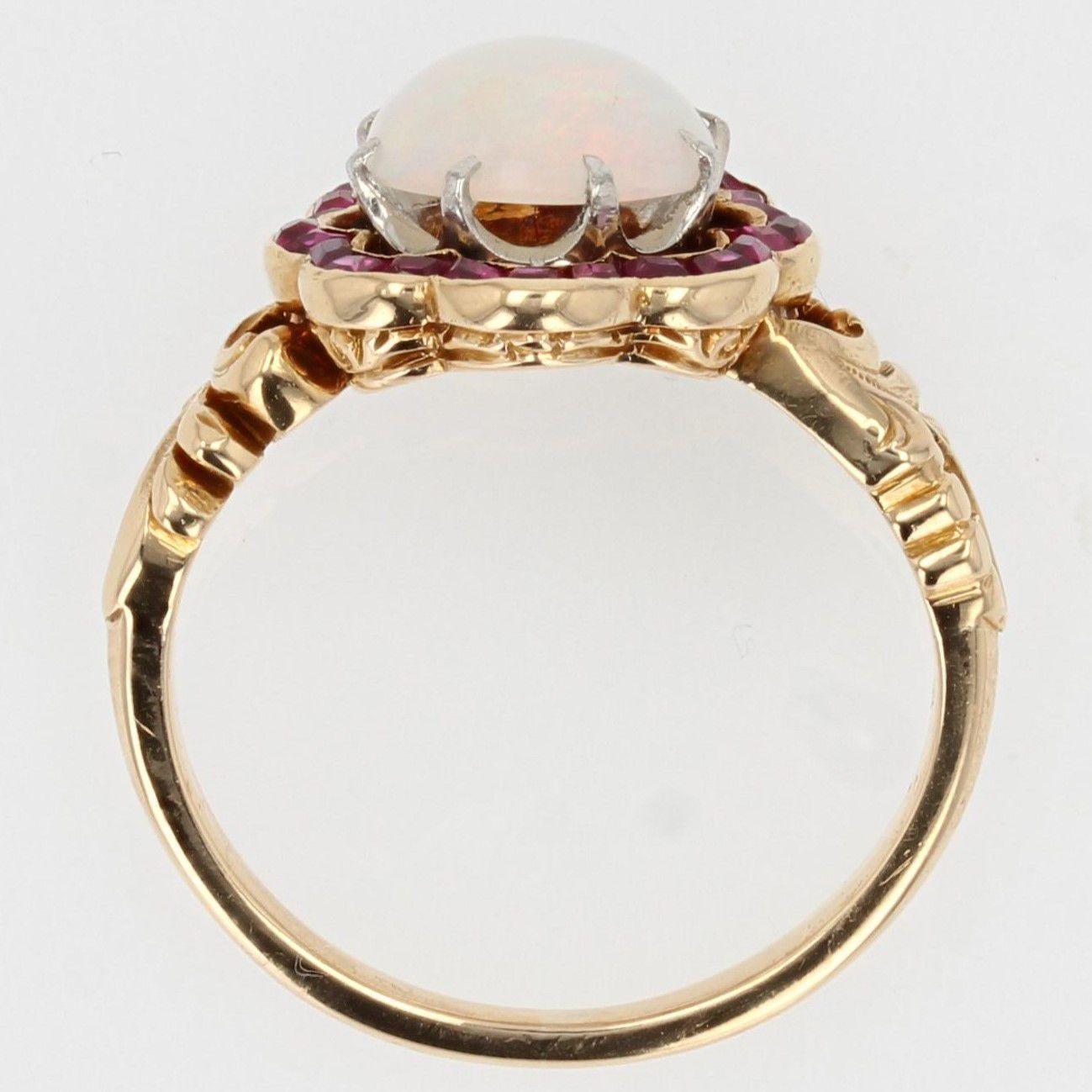 1925 Opal Calibrated Ruby 18 Karat Yellow Gold Ring For Sale 4