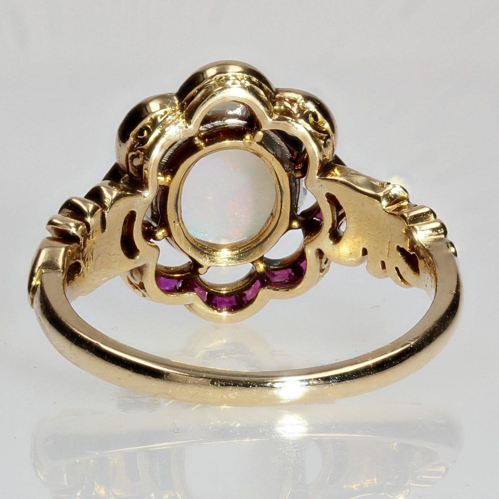 1925 Opal Calibrated Ruby 18 Karat Yellow Gold Ring For Sale 5
