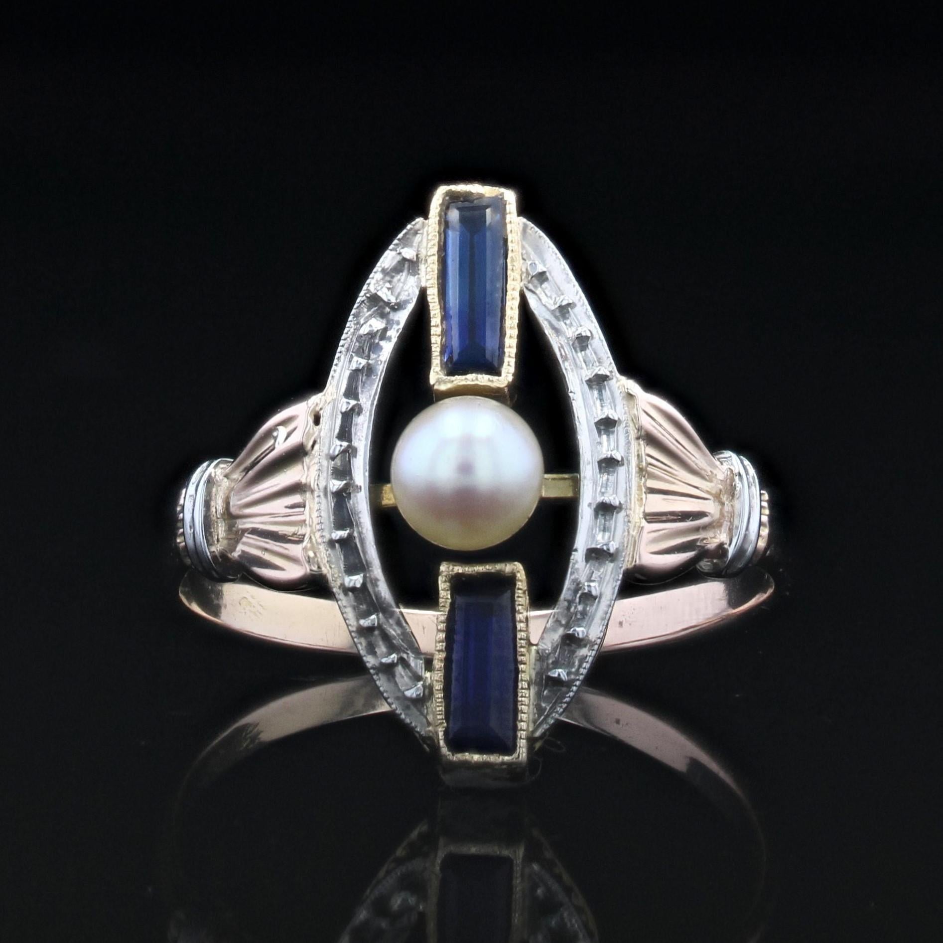 Women's 1925s Pearl Sapphire 18 Karat Rose White Gold Art Deco Ring For Sale