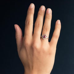 1925s Art Deco Ruby Diamonds 18 Karat Rose Gold Platinum Ring
