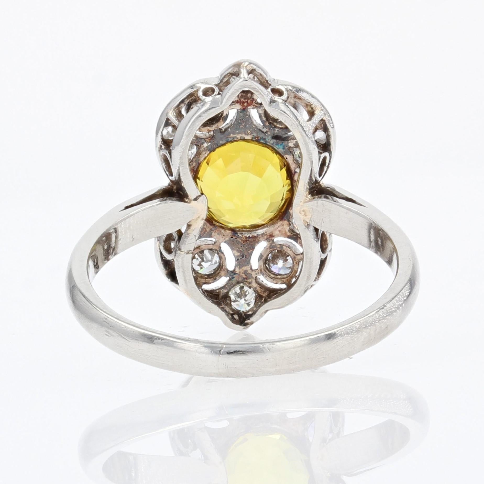 1925s Yellow Sapphire Diamonds Platinum Art Deco Ring For Sale 9