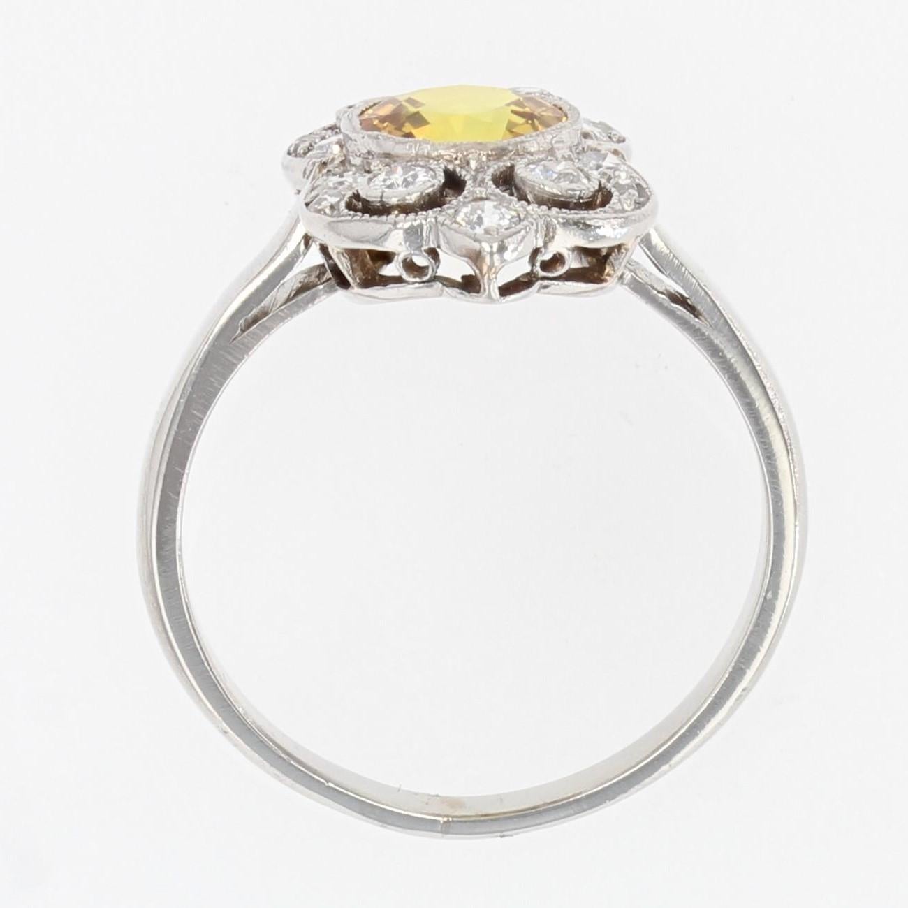 1925s Yellow Sapphire Diamonds Platinum Art Deco Ring For Sale 10