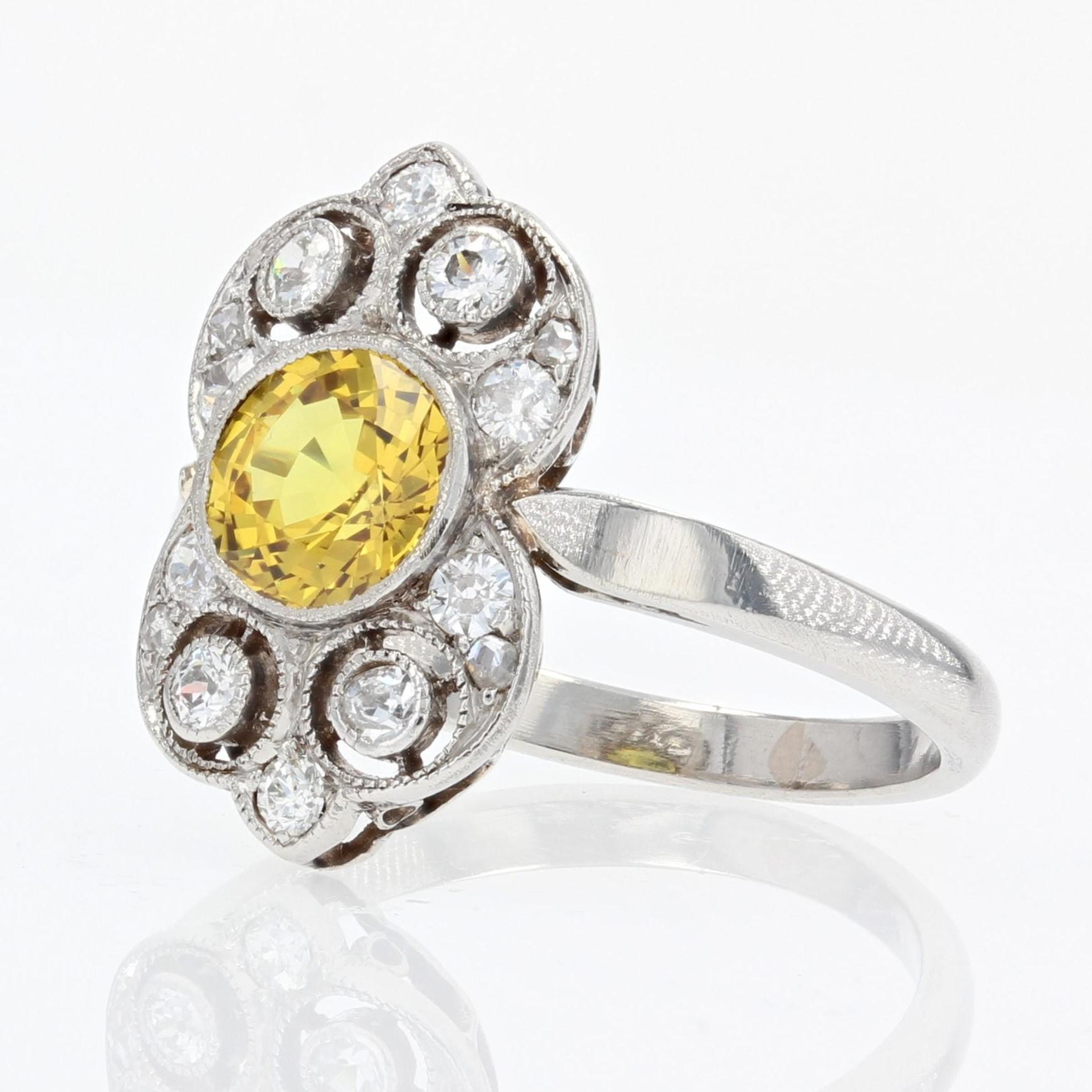 1925s Yellow Sapphire Diamonds Platinum Art Deco Ring For Sale 1