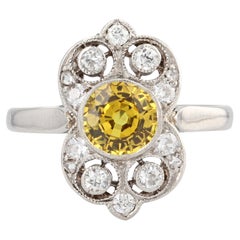1925s Yellow Sapphire Diamonds Platinum Art Deco Ring