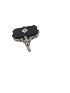 1926 14K White Gold Black Onyx and Diamond Ring Size 3.25 #23638