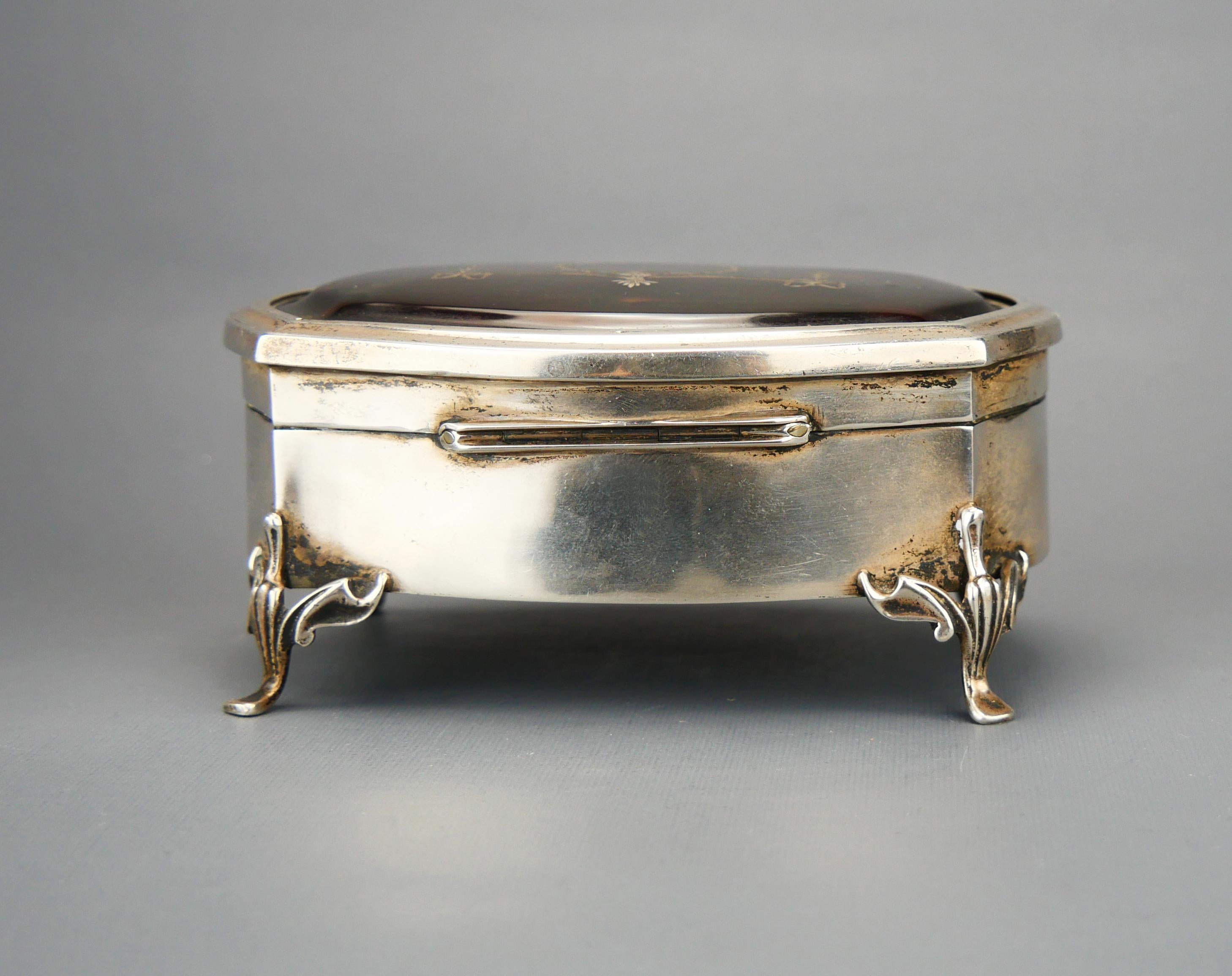 1926 Antique British Sterling Silver Jewelry Vanity Ring Box / 170 gr in vendita 6