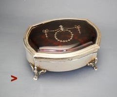 1926 Antique British Sterling Silver Jewelry Vanity Ring Box / 170 gr