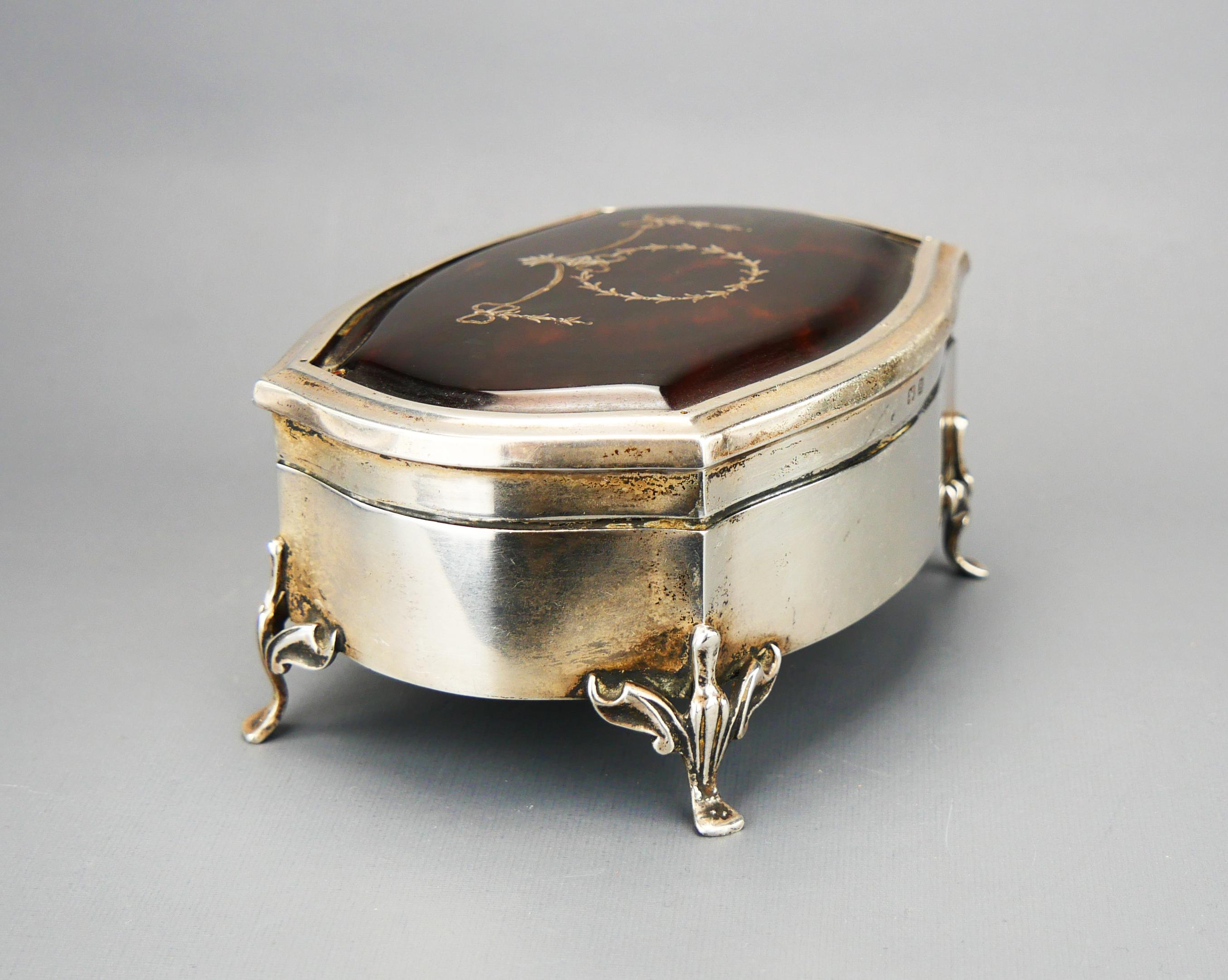 Art Déco 1926 Antique British Sterling Silver Jewelry Vanity Ring Box / 170 gr in vendita