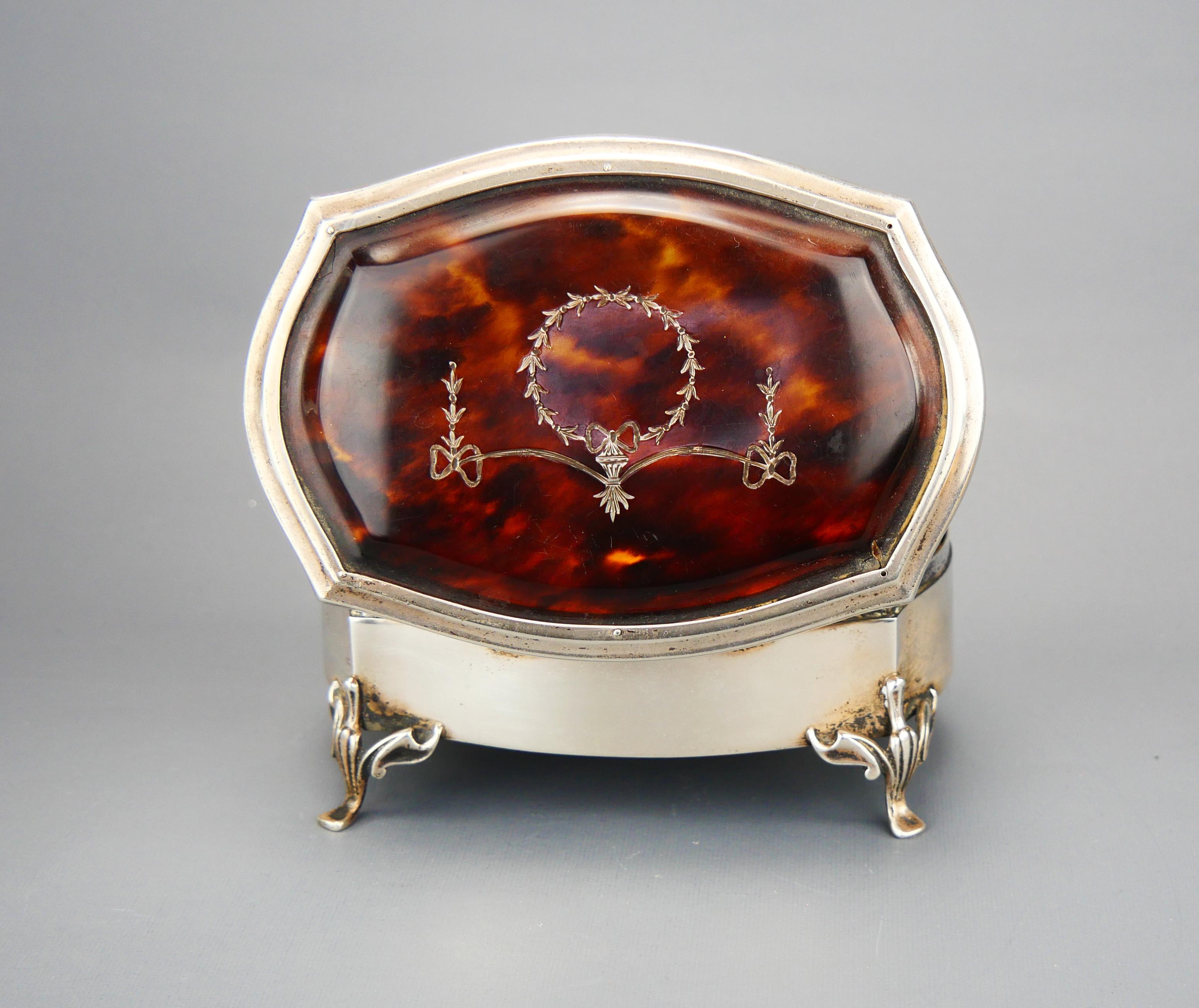 1926 Antique British Sterling Silver Jewelry Vanity Ring Box / 170 gr in vendita 1