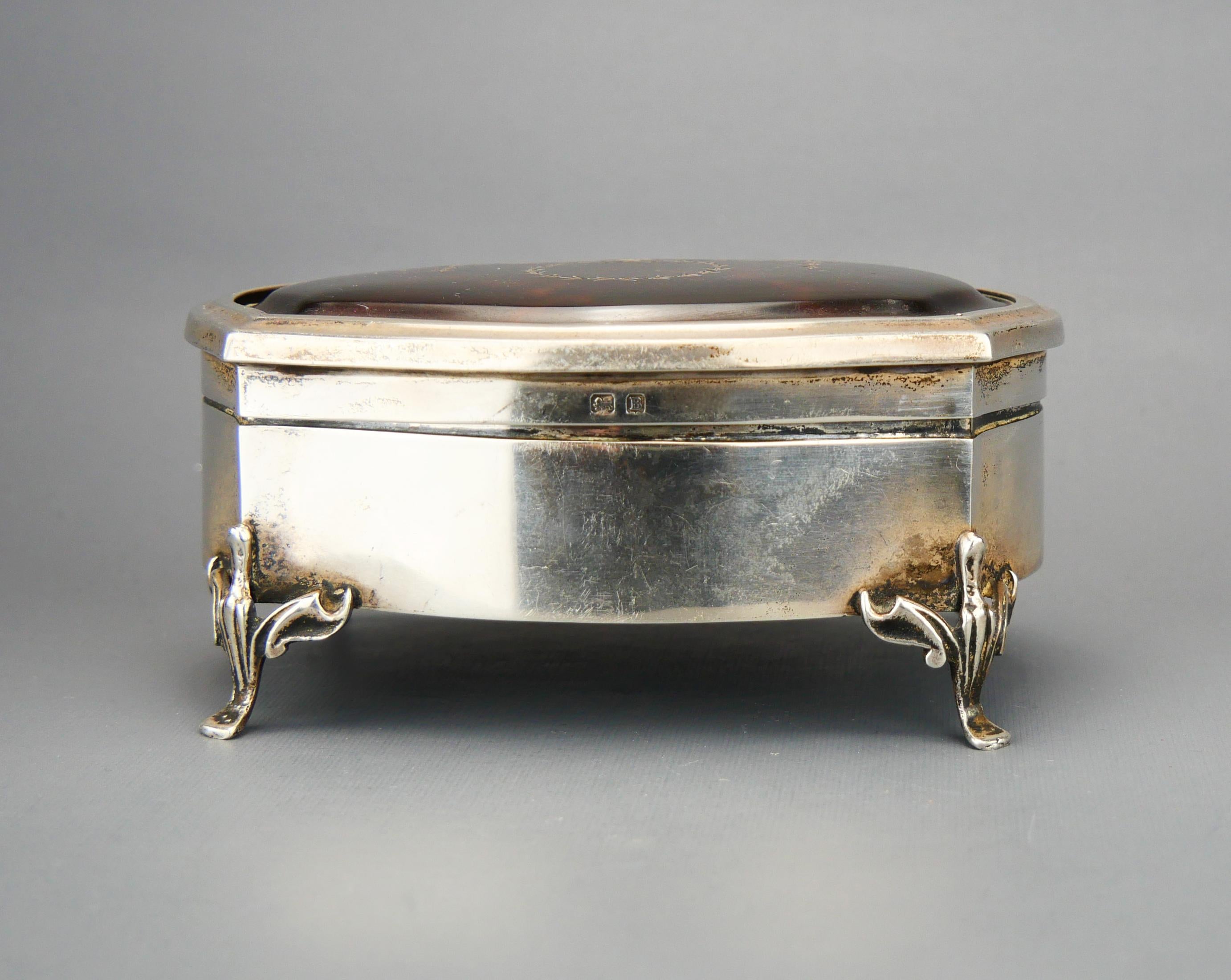 1926 Antique British Sterling Silver Jewelry Vanity Ring Box / 170 gr in vendita 4