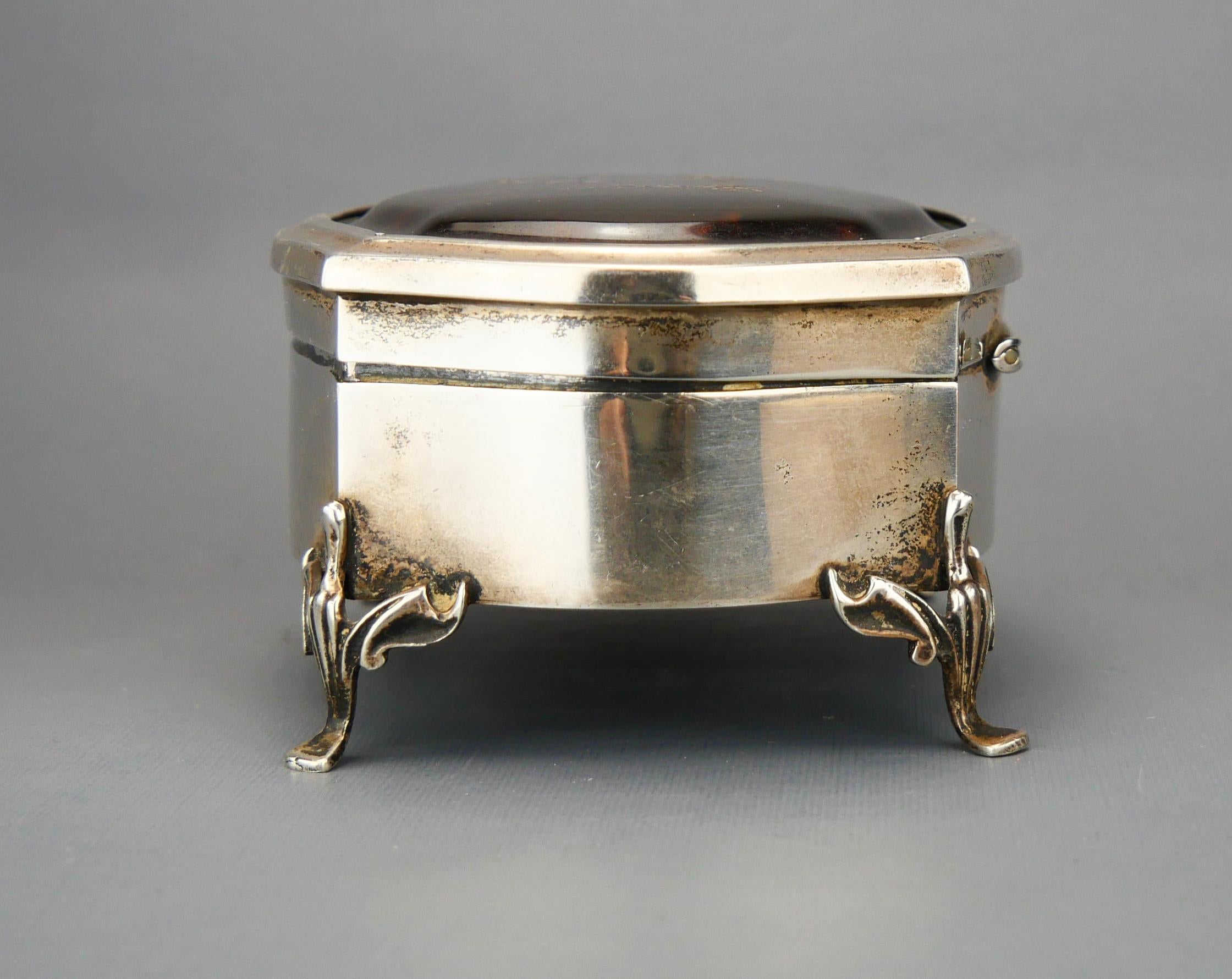 1926 Antique British Sterling Silver Jewelry Vanity Ring Box / 170 gr in vendita 5