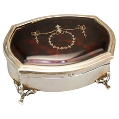 1926 Antique British Sterling Silver Jewelry Vanity Ring Box / 170 gr