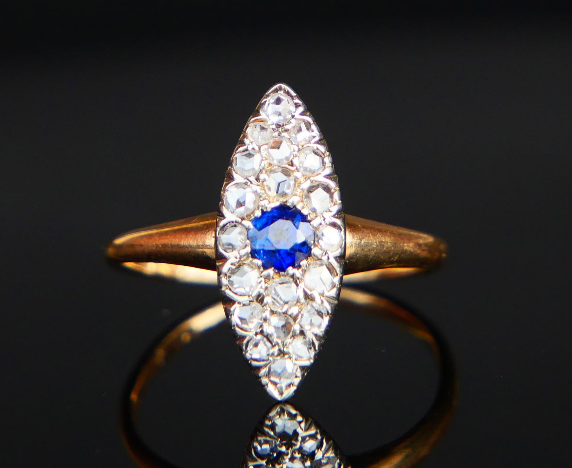 1926 Antique Ring Sapphire Diamonds solid 18K Gold Ø US 5.25 / 2.4gr For Sale 6
