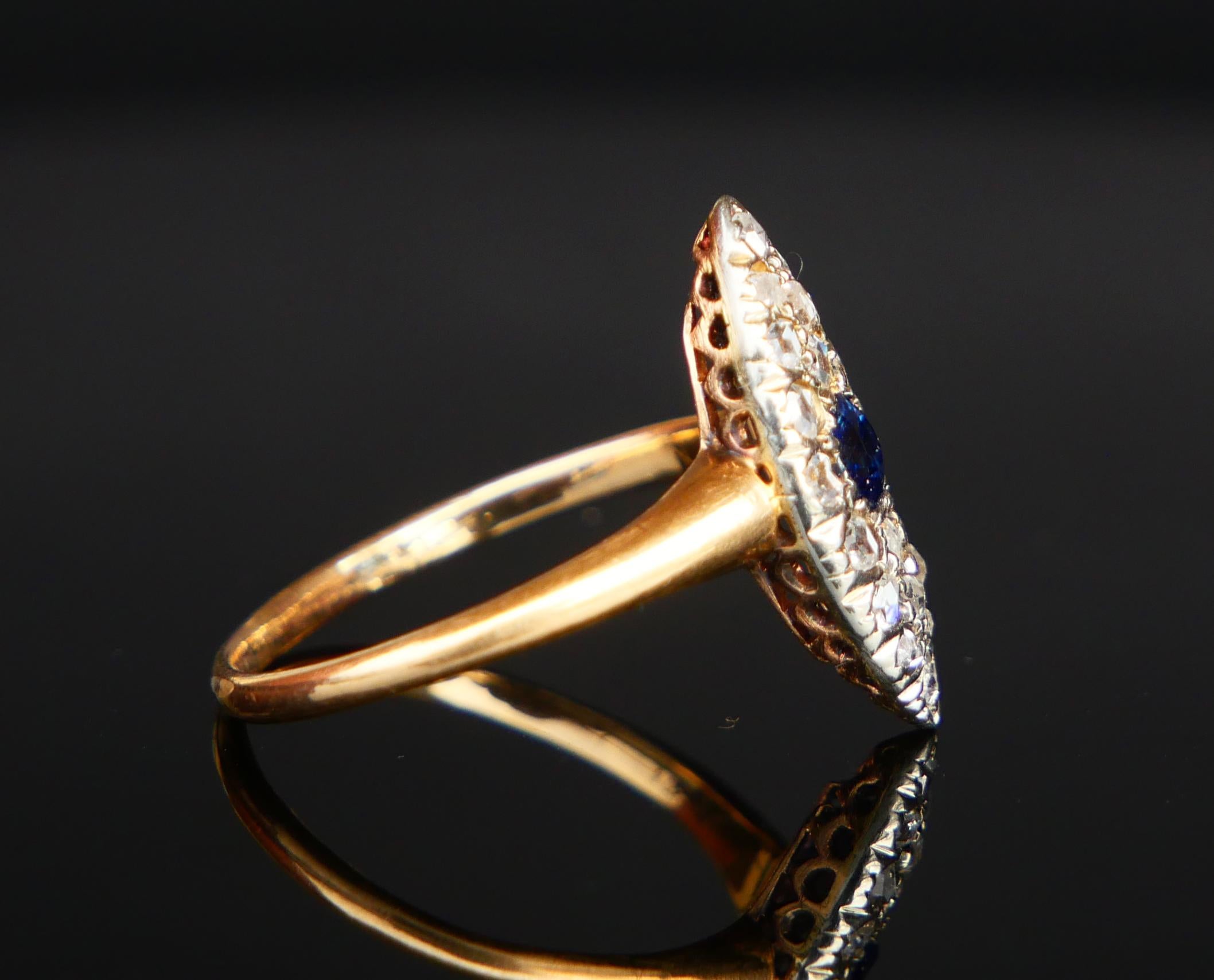 1926 Antique Ring Sapphire Diamonds solid 18K Gold Ø US 5.25 / 2.4gr For Sale 7