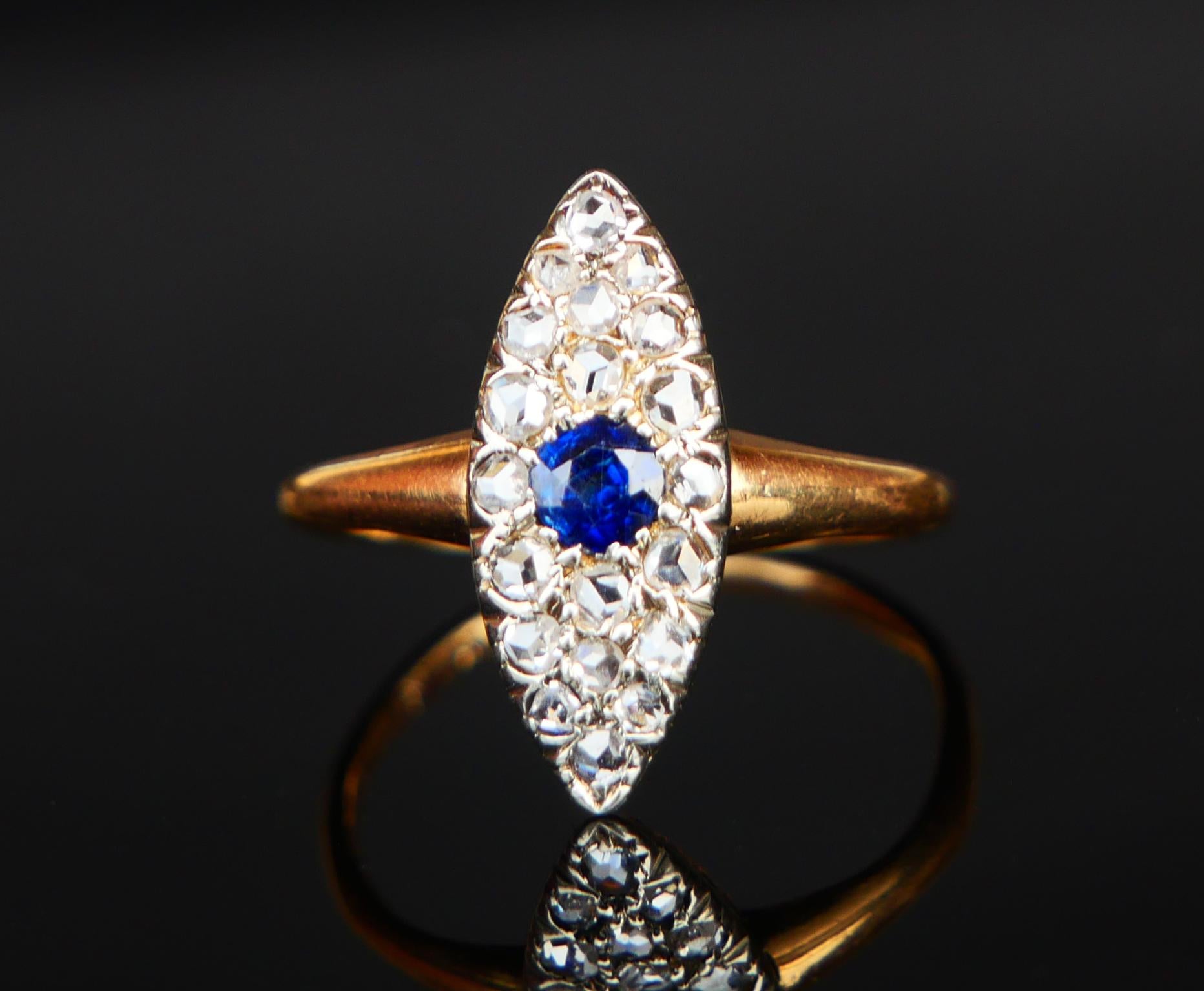 1926 Antique Ring Sapphire Diamonds solid 18K Gold Ø US 5.25 / 2.4gr For Sale 9