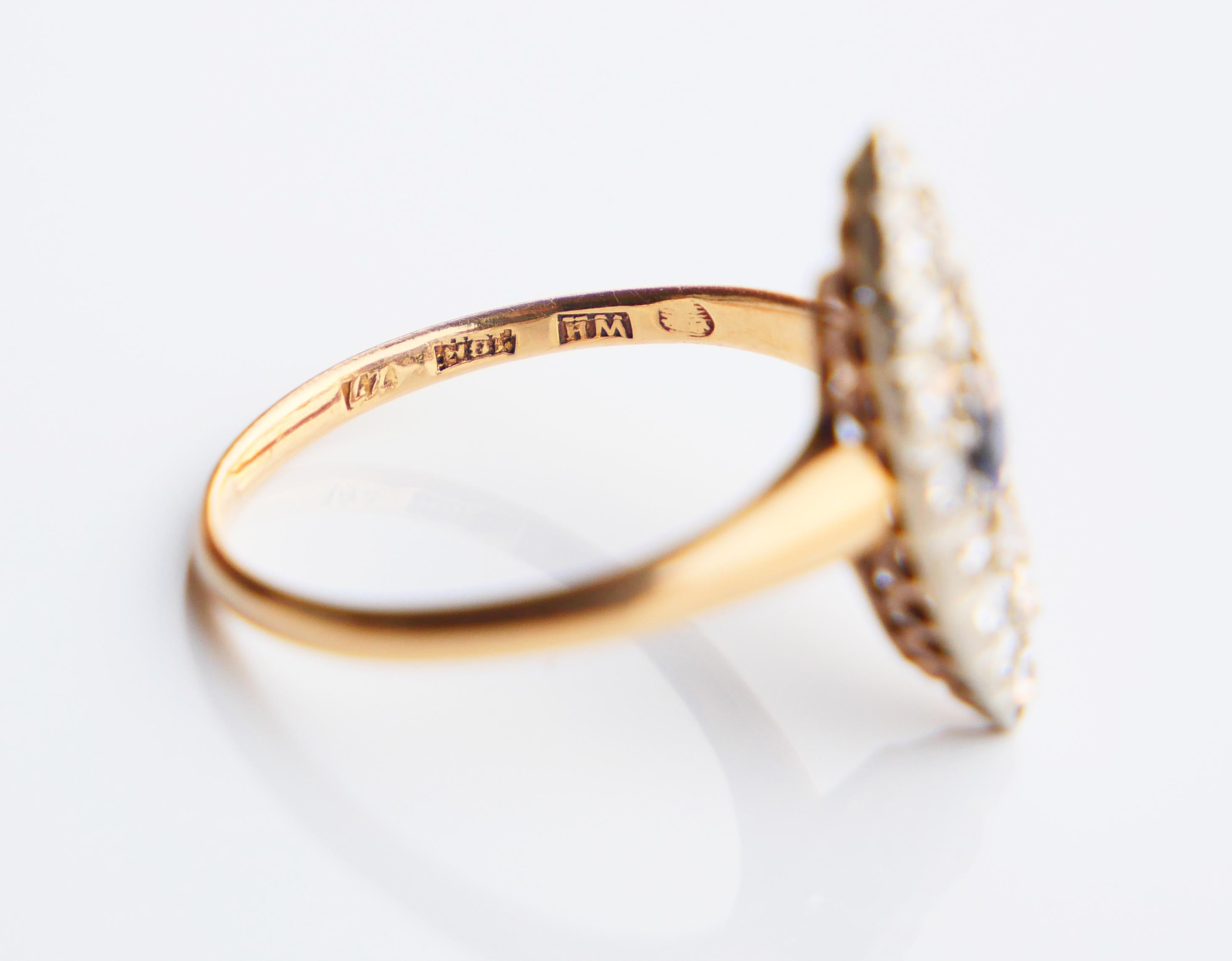 1926 Antique Ring Sapphire Diamonds solid 18K Gold Ø US 5.25 / 2.4gr For Sale 10
