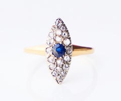 1926 Antique Ring Sapphire Diamonds solid 18K Gold Ø US 5.25 / 2.4gr