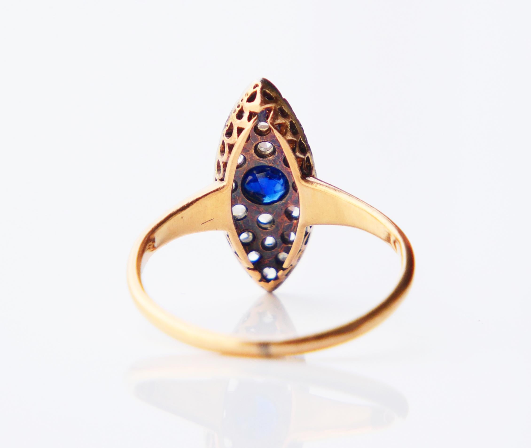 Old European Cut 1926 Antique Ring Sapphire Diamonds solid 18K Gold Ø US 5.25 / 2.4gr For Sale