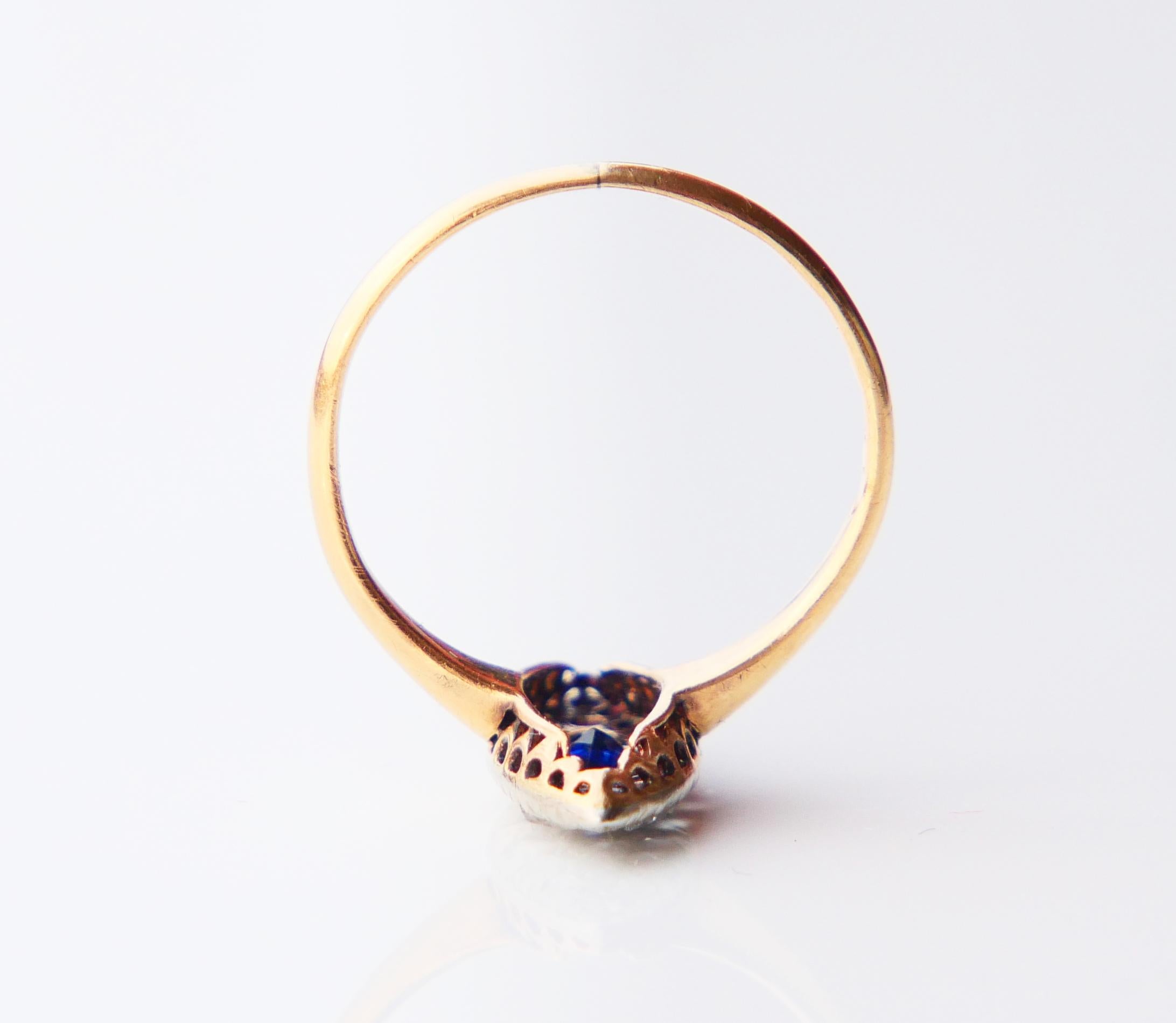 Women's 1926 Antique Ring Sapphire Diamonds solid 18K Gold Ø US 5.25 / 2.4gr For Sale