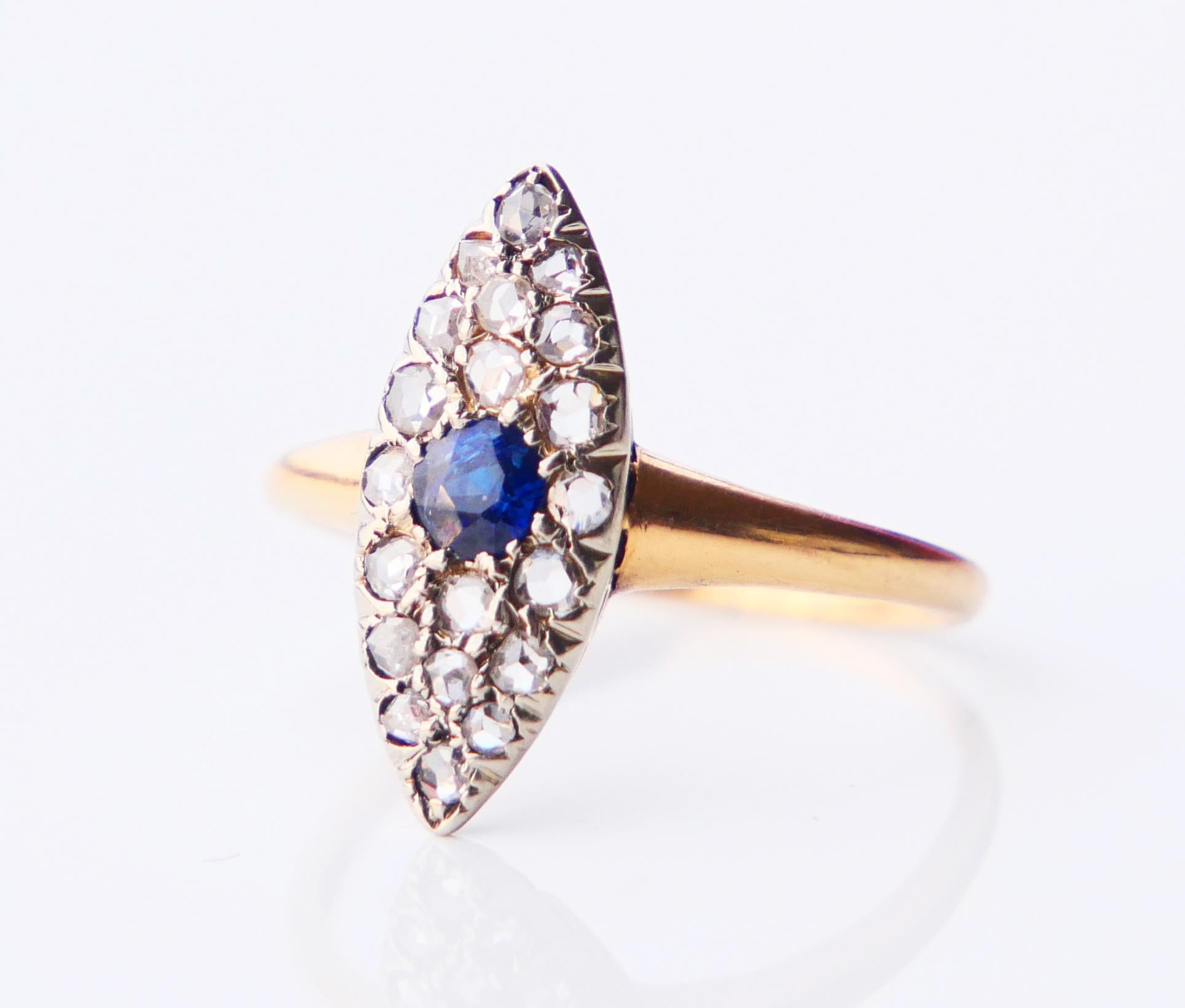 1926 Antique Ring Sapphire Diamonds solid 18K Gold Ø US 5.25 / 2.4gr For Sale 1