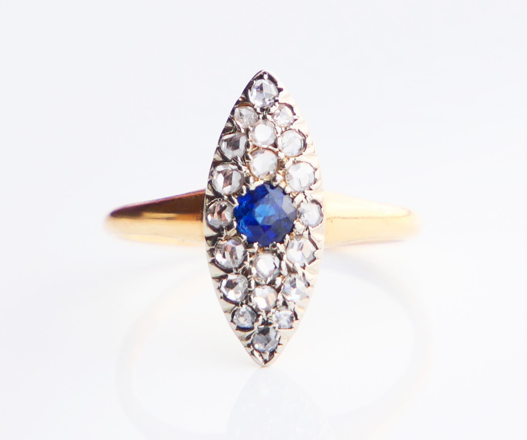 1926 Antique Ring Sapphire Diamonds solid 18K Gold Ø US 5.25 / 2.4gr For Sale 2