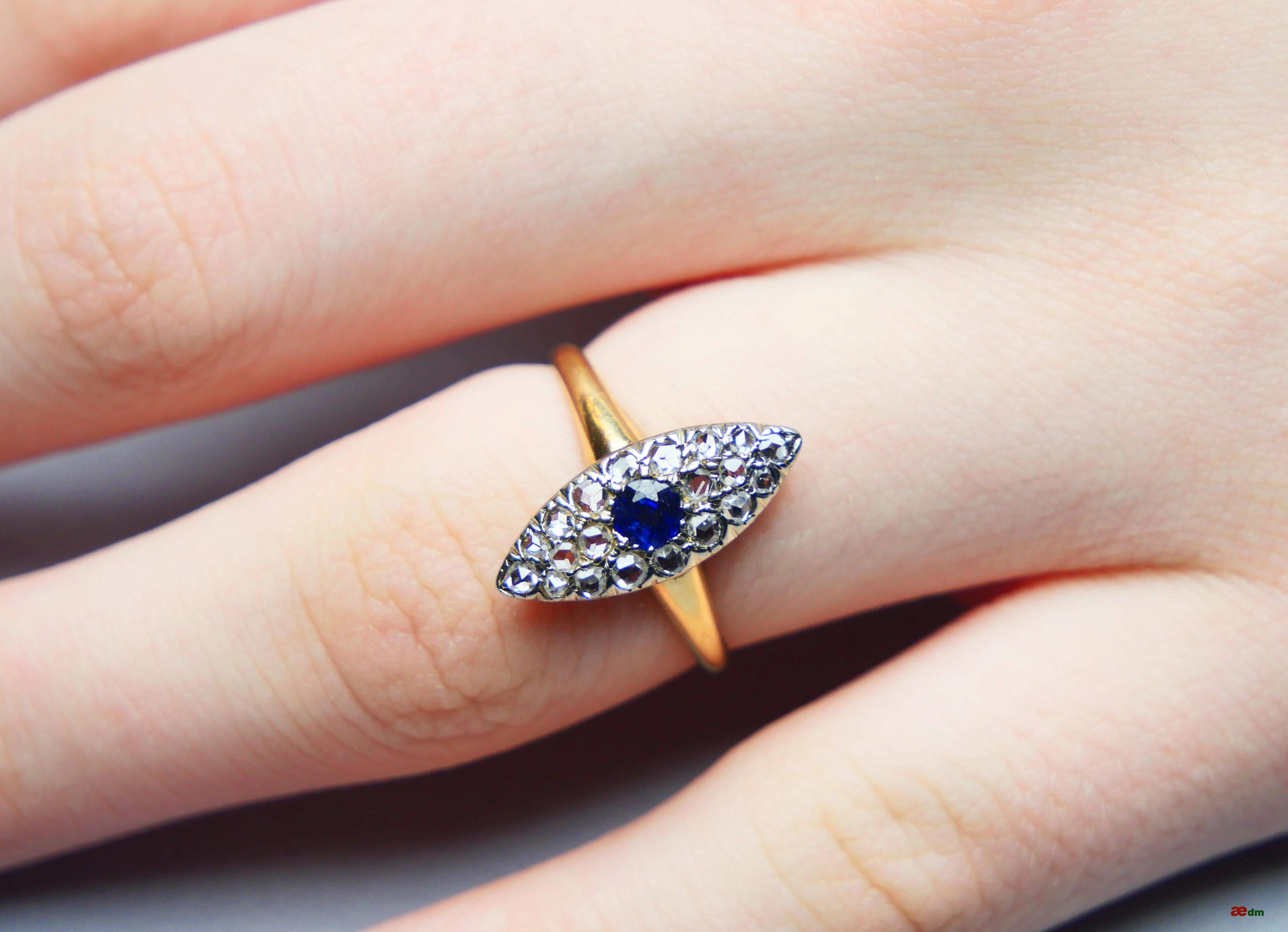 1926 Antique Ring Sapphire Diamonds solid 18K Gold Ø US 5.25 / 2.4gr For Sale 3