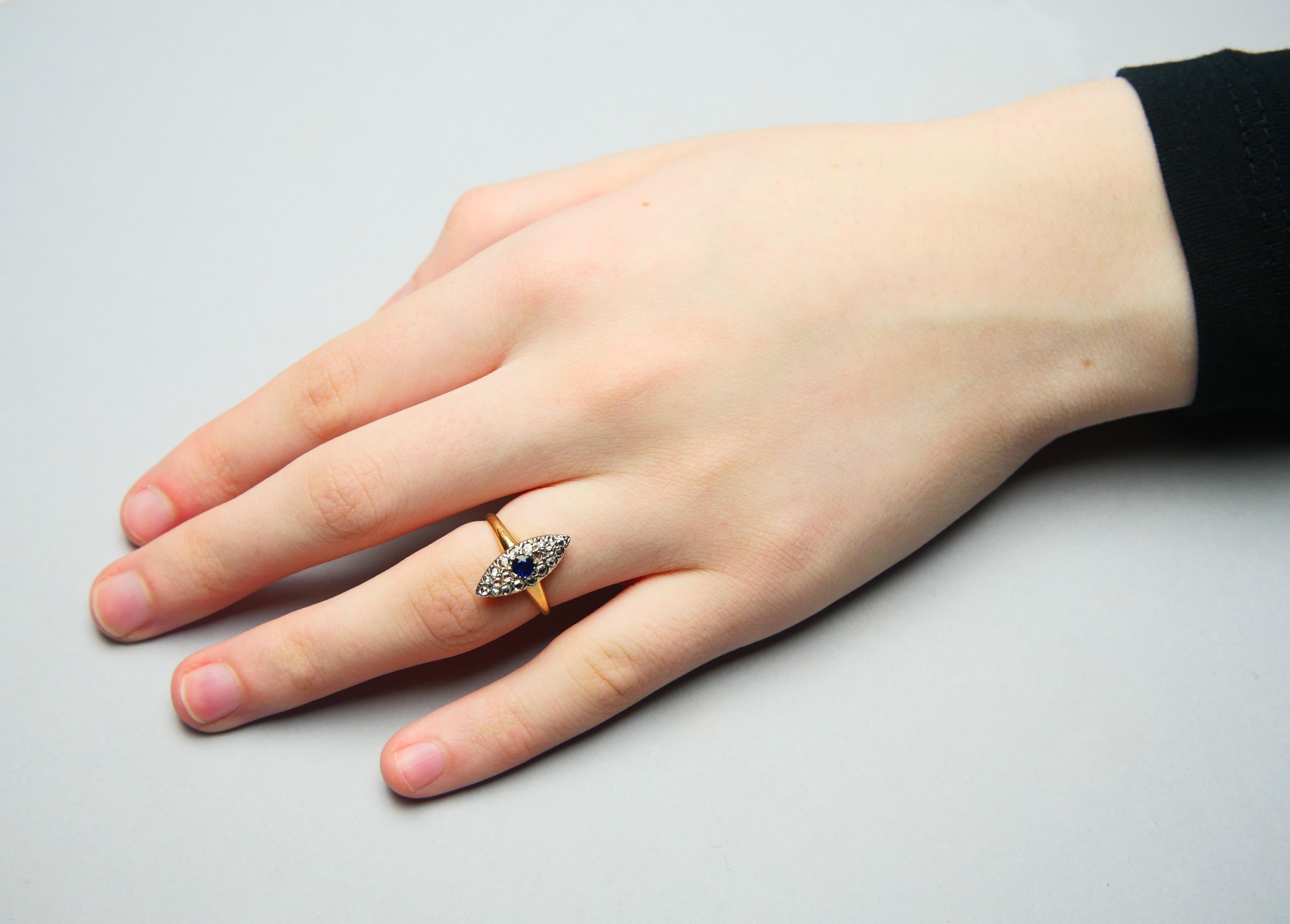 1926 Antique Ring Sapphire Diamonds solid 18K Gold Ø US 5.25 / 2.4gr For Sale 4
