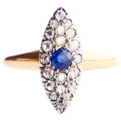 1926 Antiquities Bague Saphir Diamants or massif 18K Ø US 5.25 / 2.4gr