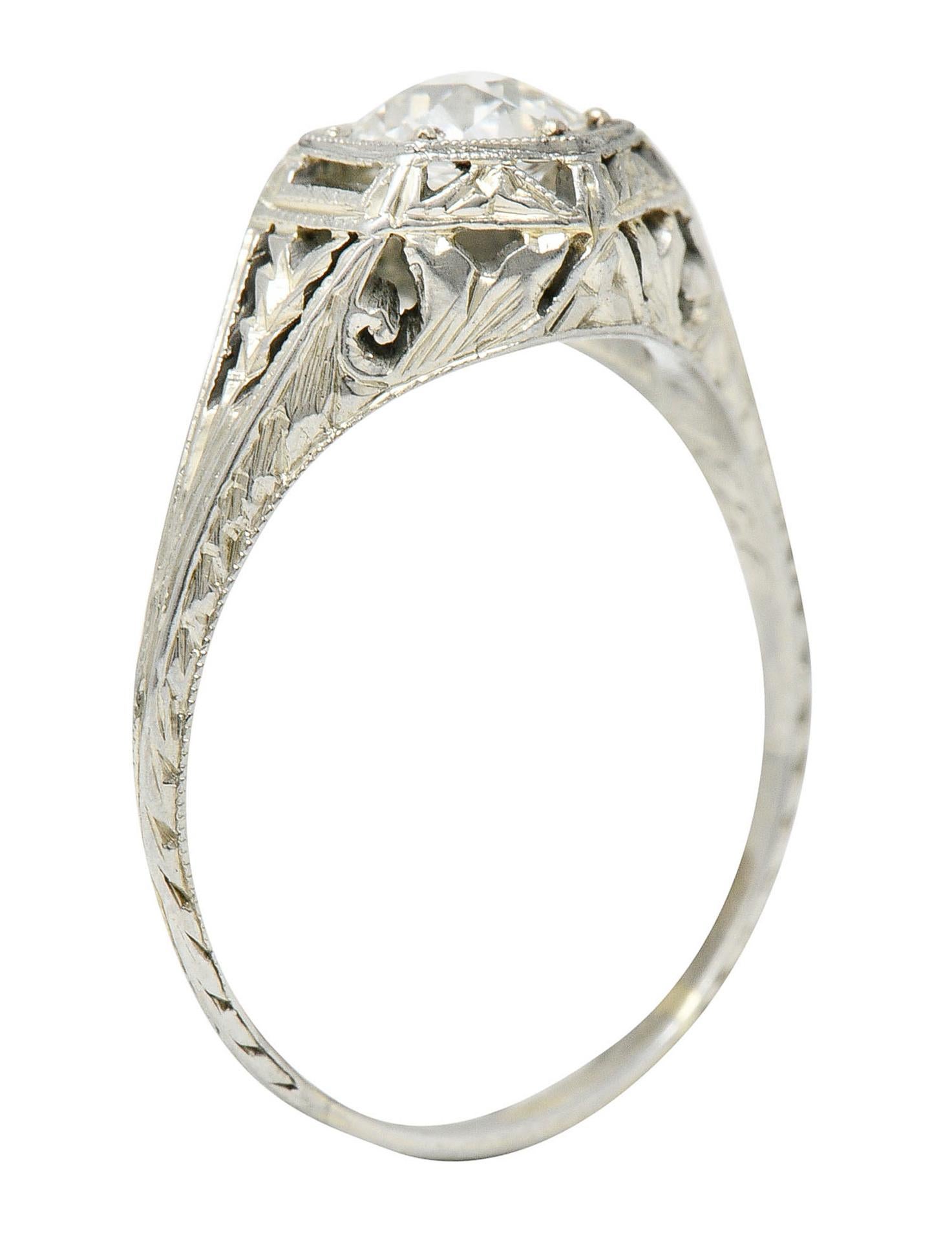 1926 Art Deco 0.76 Carat Diamond 18 Karat White Gold Hexagonal Engagement Ring 2