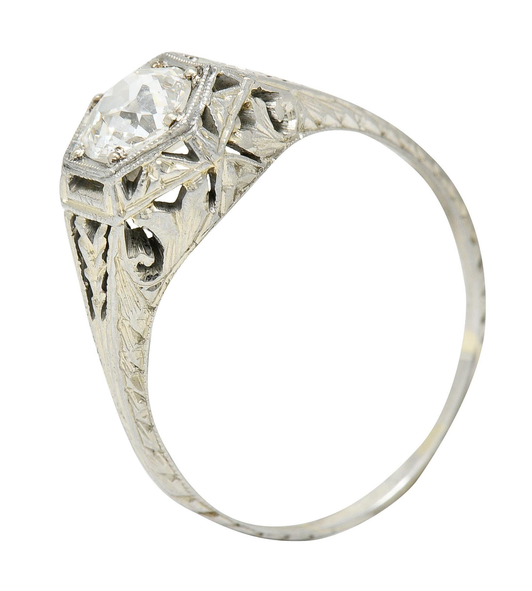 1926 Art Deco 0.76 Carat Diamond 18 Karat White Gold Hexagonal Engagement Ring 5
