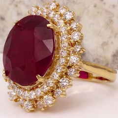 19.26 Carat Impressive Red Ruby and Diamond 14 Karat Yellow Gold Ring