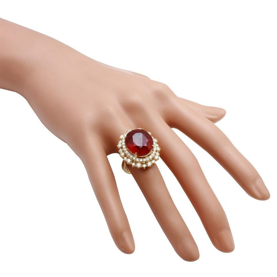 Women's 19.26 Carat Impressive Red Ruby and Diamond 14 Karat Yellow Gold Ring For Sale