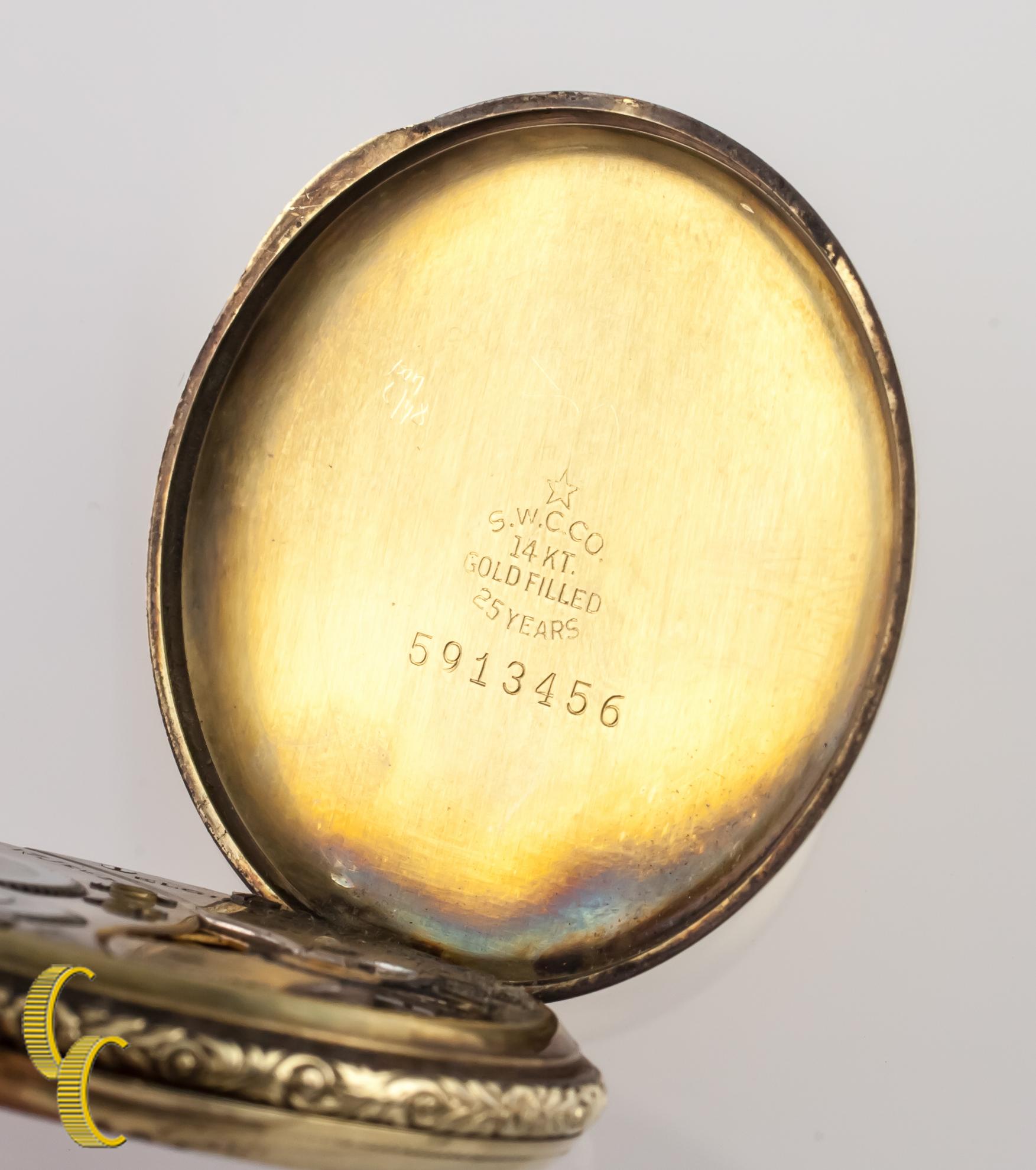 Art Nouveau 1926 Elgin Gold-Filled Antique Open Face Pocket Watch, Size 12 For Sale