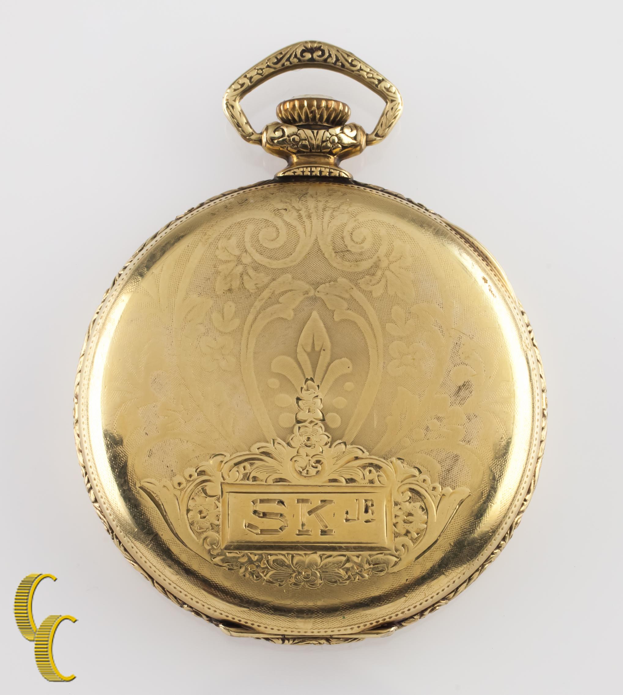 1926 Elgin Gold-Filled Antique Open Face Pocket Watch, Size 12 In Good Condition For Sale In Van Nuys, CA